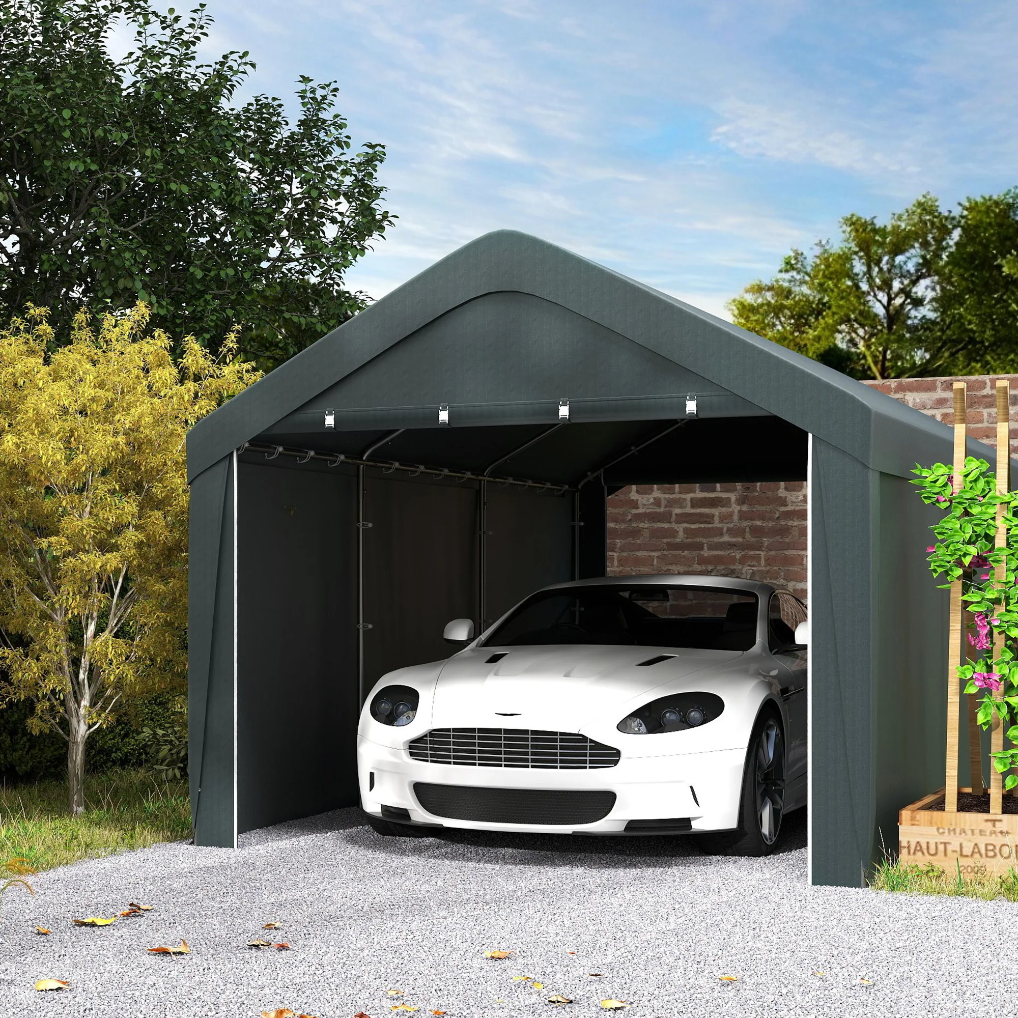 10' x 20' Portable Garage for All Seasons, Winter Durable with 2 Roll Up Doors, Dark Grey - Image 4