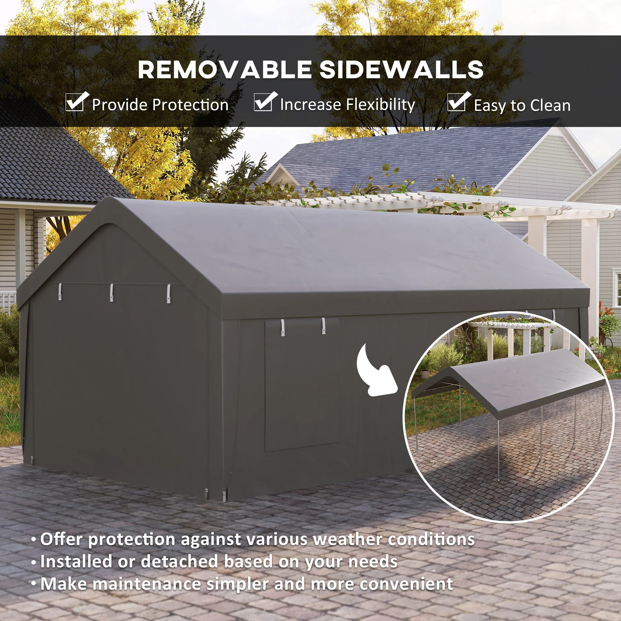 12' x 20' Portable Garage with 2 Roll-Up Doors, 4 Windows, Dark Grey - Image 7