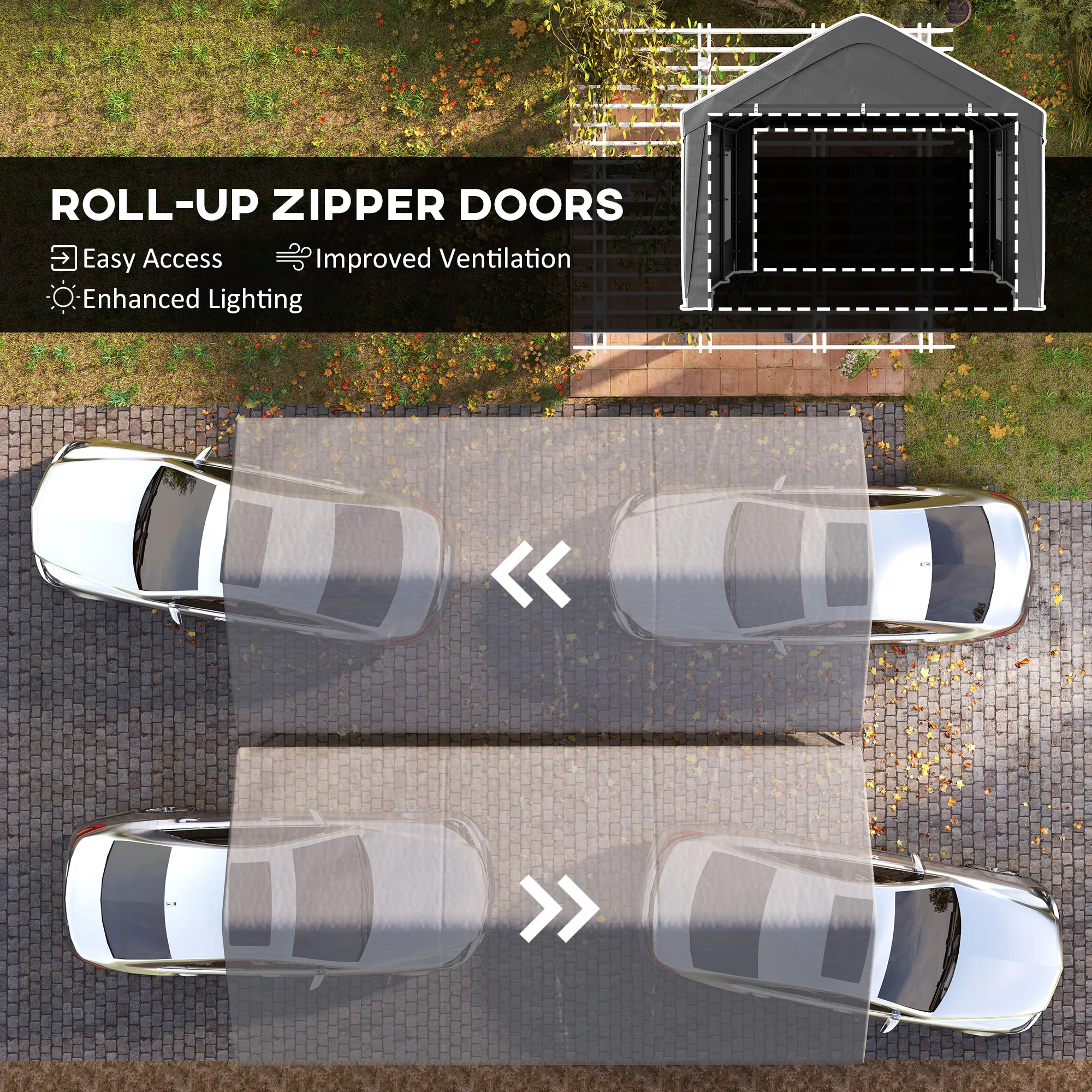 12' x 20' Portable Garage with 2 Roll-Up Doors, 4 Windows, Dark Grey - Image 8