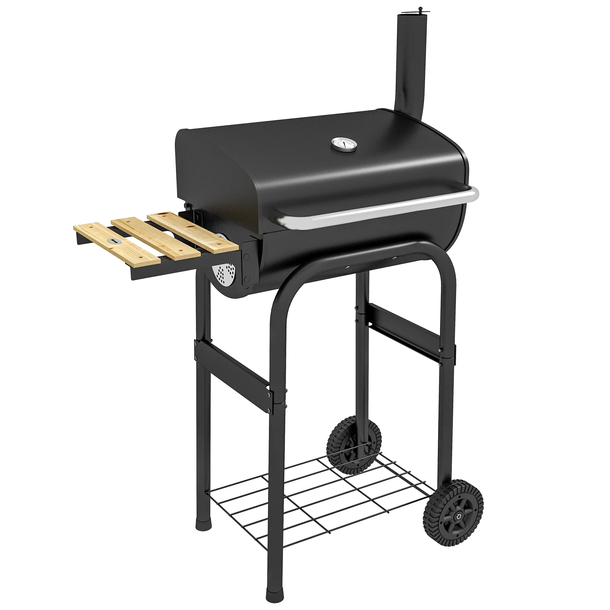 Outdoor Charcoal Grill Cart with Stainless Top & Foldable Table, Black - Image 12