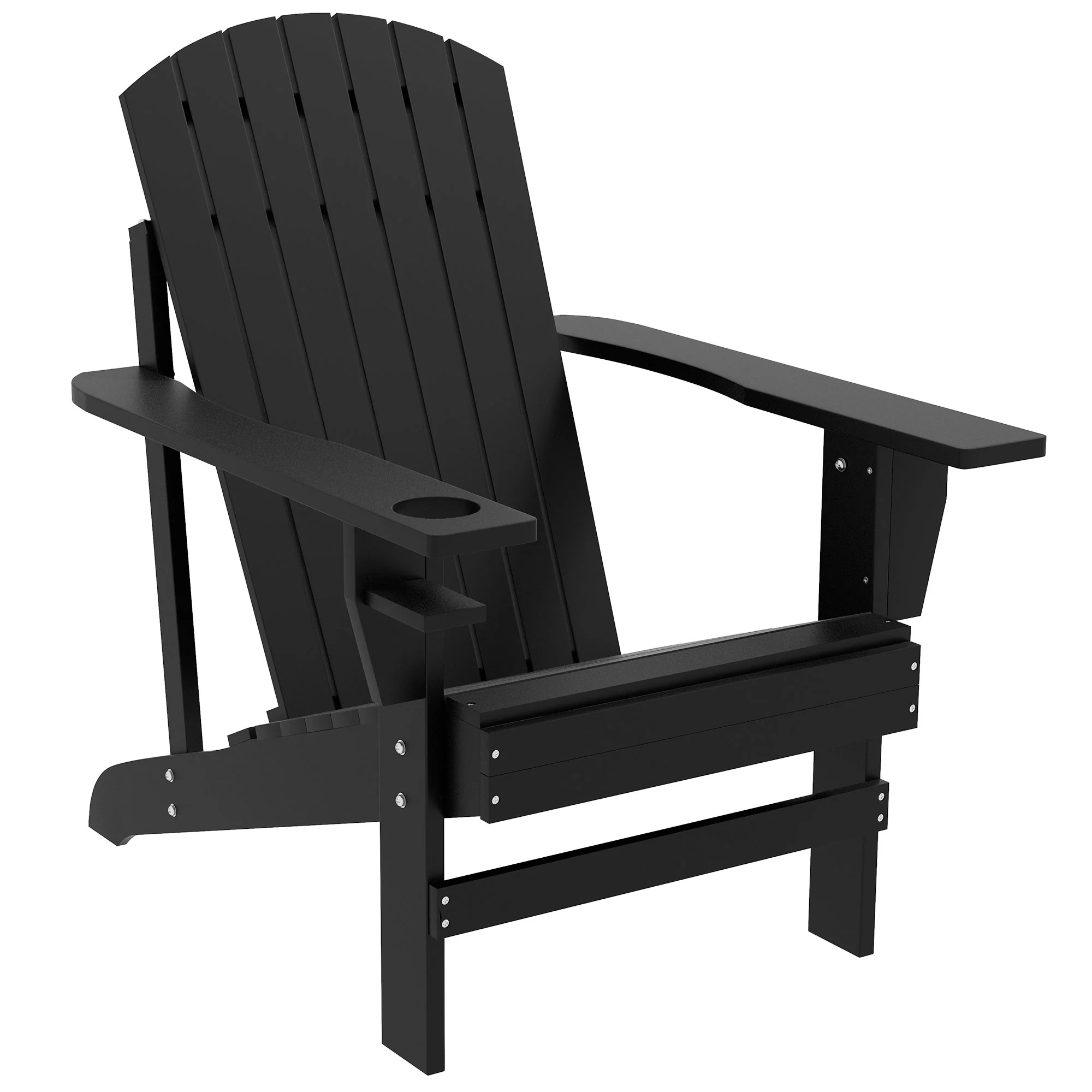 Classic Adirondack Muskoka Chairs, Garden Deck Chair with Cup Holder for Patio, Black - Image 12
