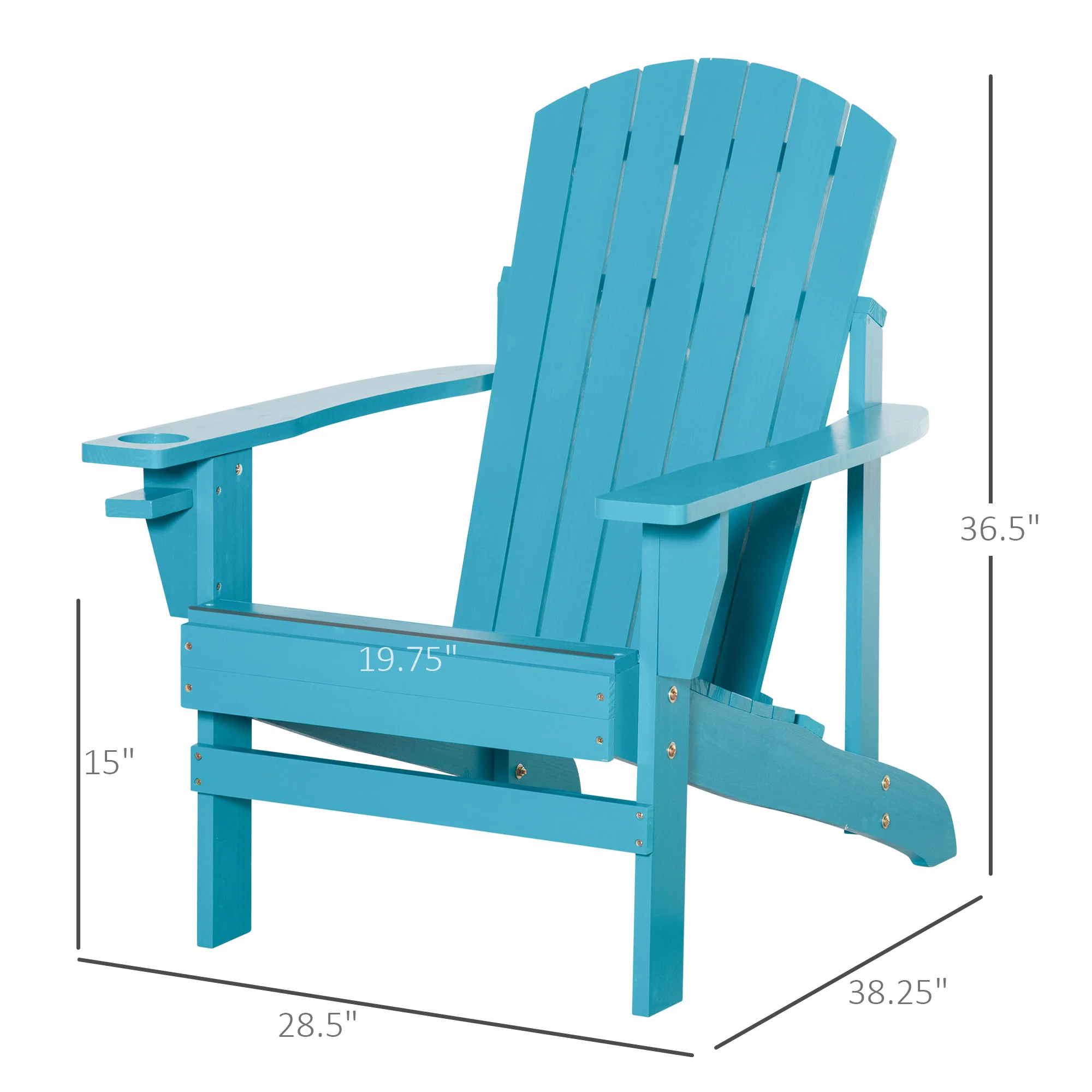 Classic Adirondack Muskoka Chairs, Garden Deck Chair with Cup Holder for Patio, Turquoise - Image 5