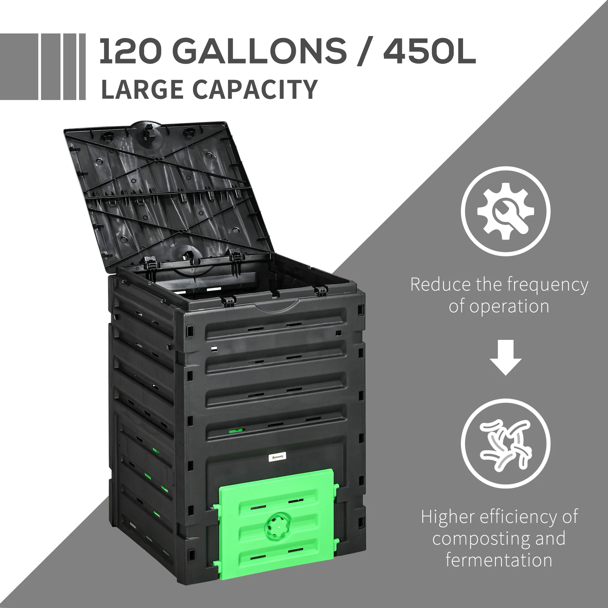 120 Gallon Compost Bin with 80 Vents & 2 Doors, Black - Image 6
