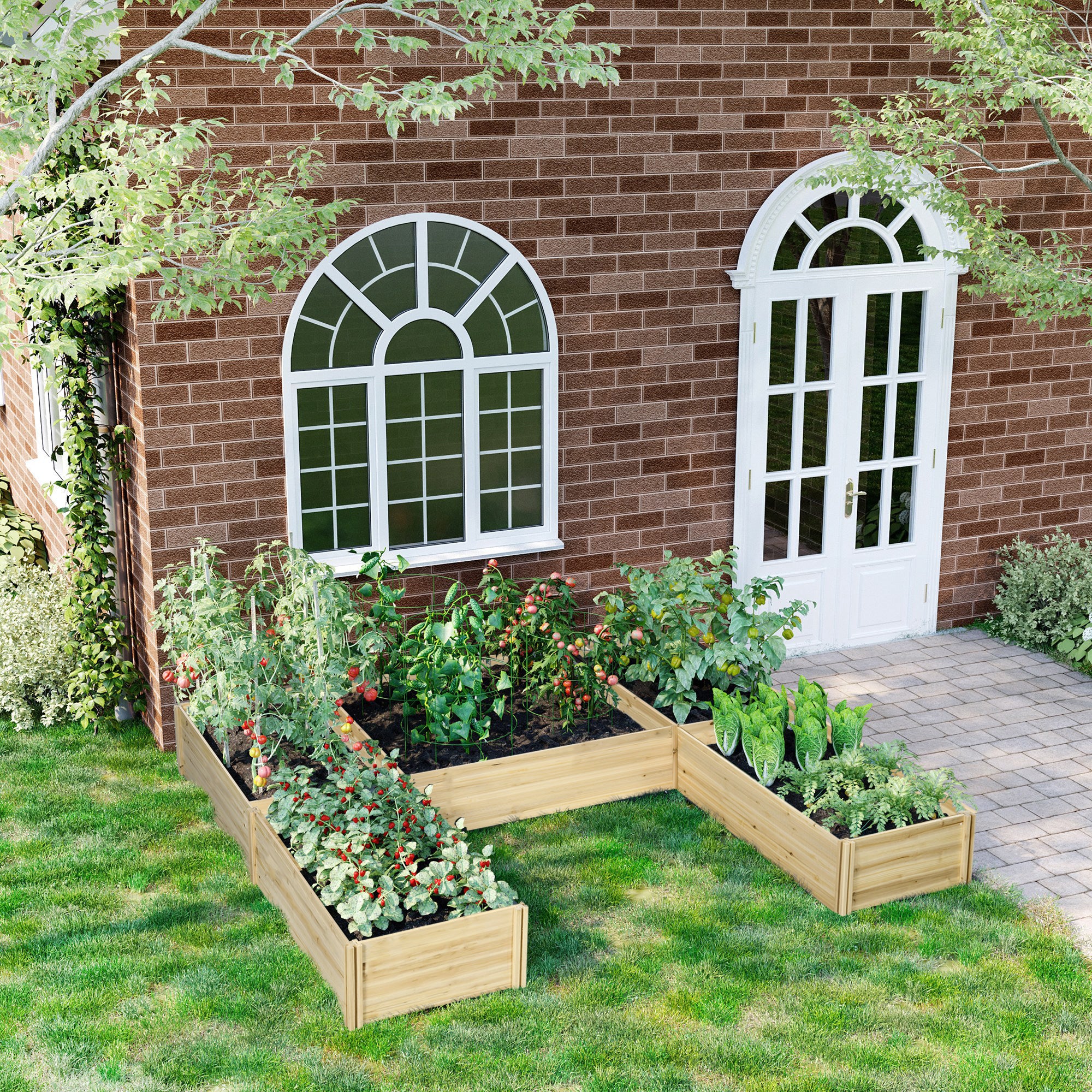 DIY 5-Box Wooden Raised Garden Bed Kit with Open Bottom, Natural - Image 3