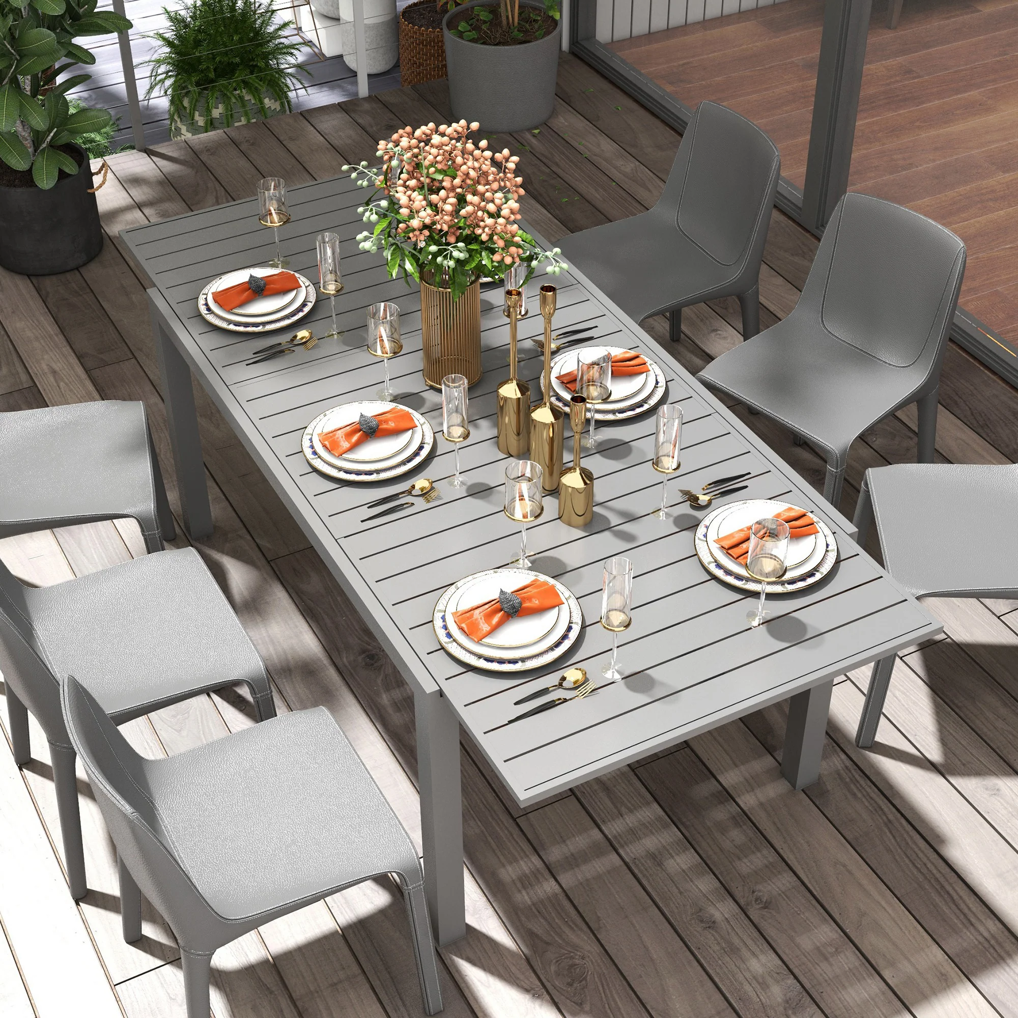 Aluminum Expandable Dining Table for 6-8, Rectangle Patio Table for Garden, Charcoal Grey - Image 4