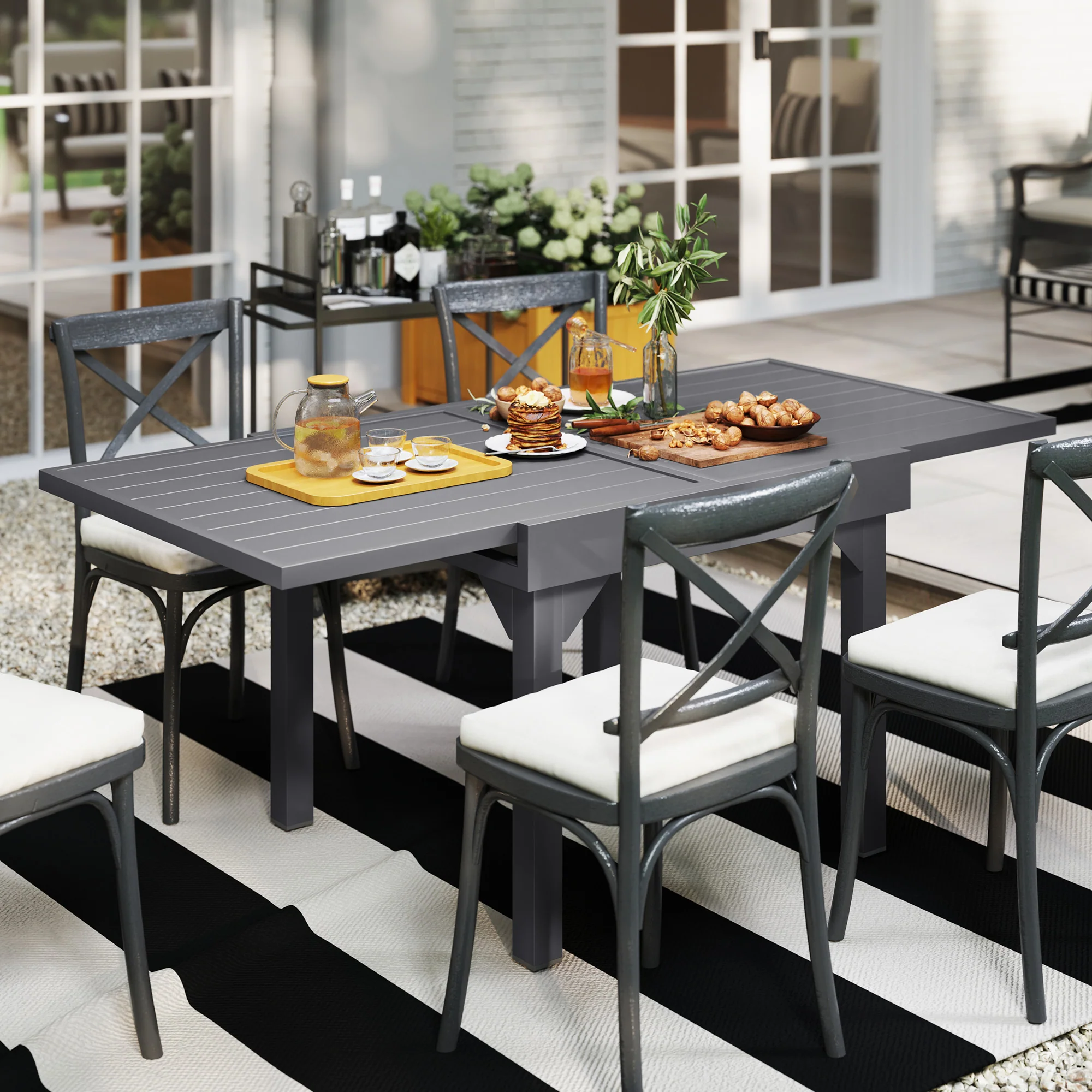 35"-71" Extendable Aluminium Outdoor Dining Table w/ Slatted Top for 4-6 Person, Grey - Image 4