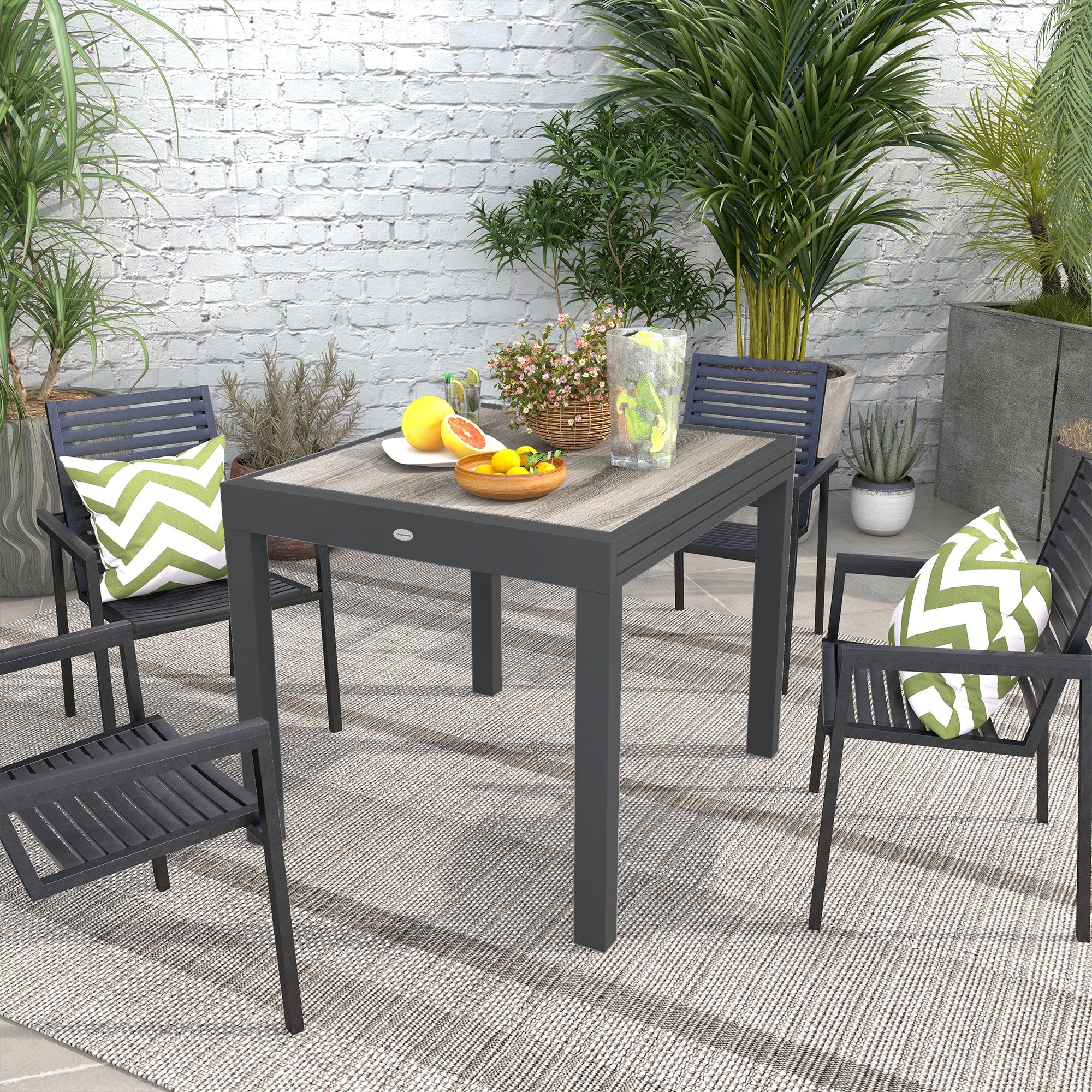 Rectangular Patio Outdoor Extendable Dining Table w/ Aluminum Frame for Backyard, Grey - Image 9