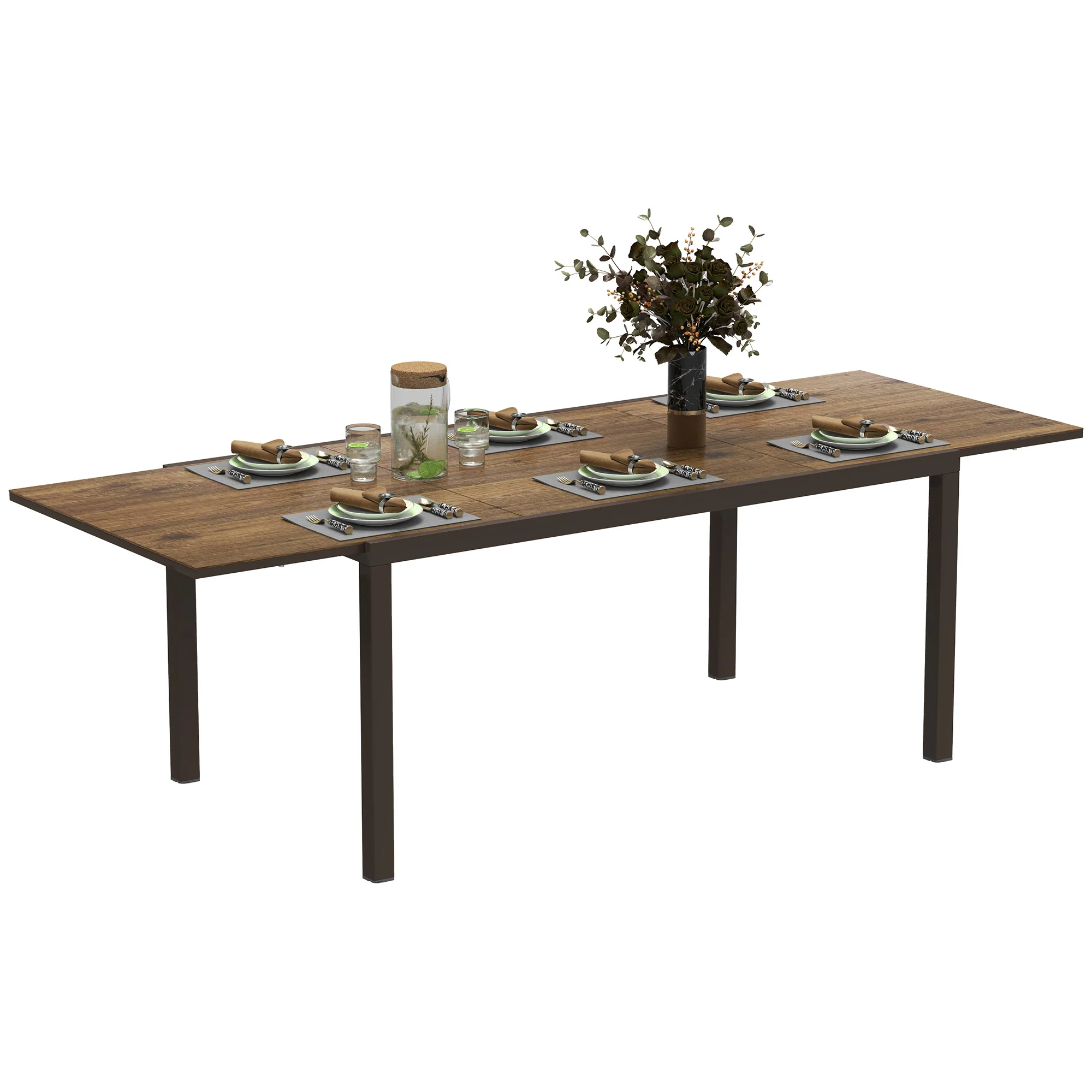 63"-94.5" Extendable Patio Dining Table with Aluminium Edging for 6-8 Person, Brown