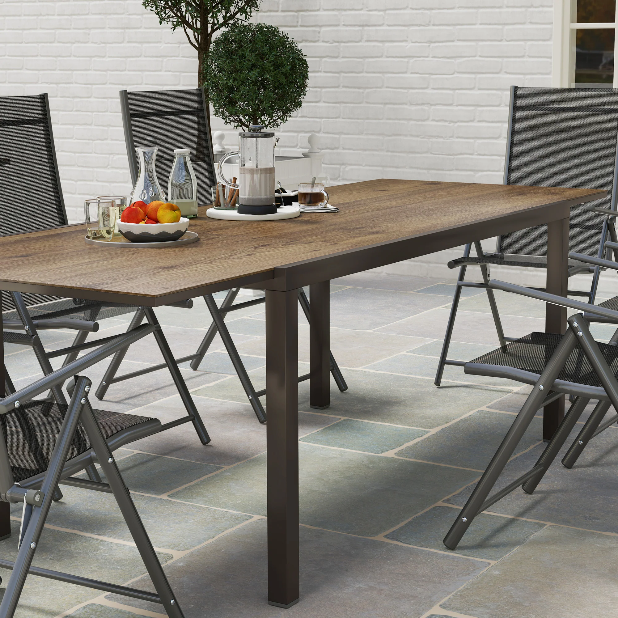 63"-94.5" Extendable Patio Dining Table with Aluminium Edging for 6-8 Person, Brown - Image 10