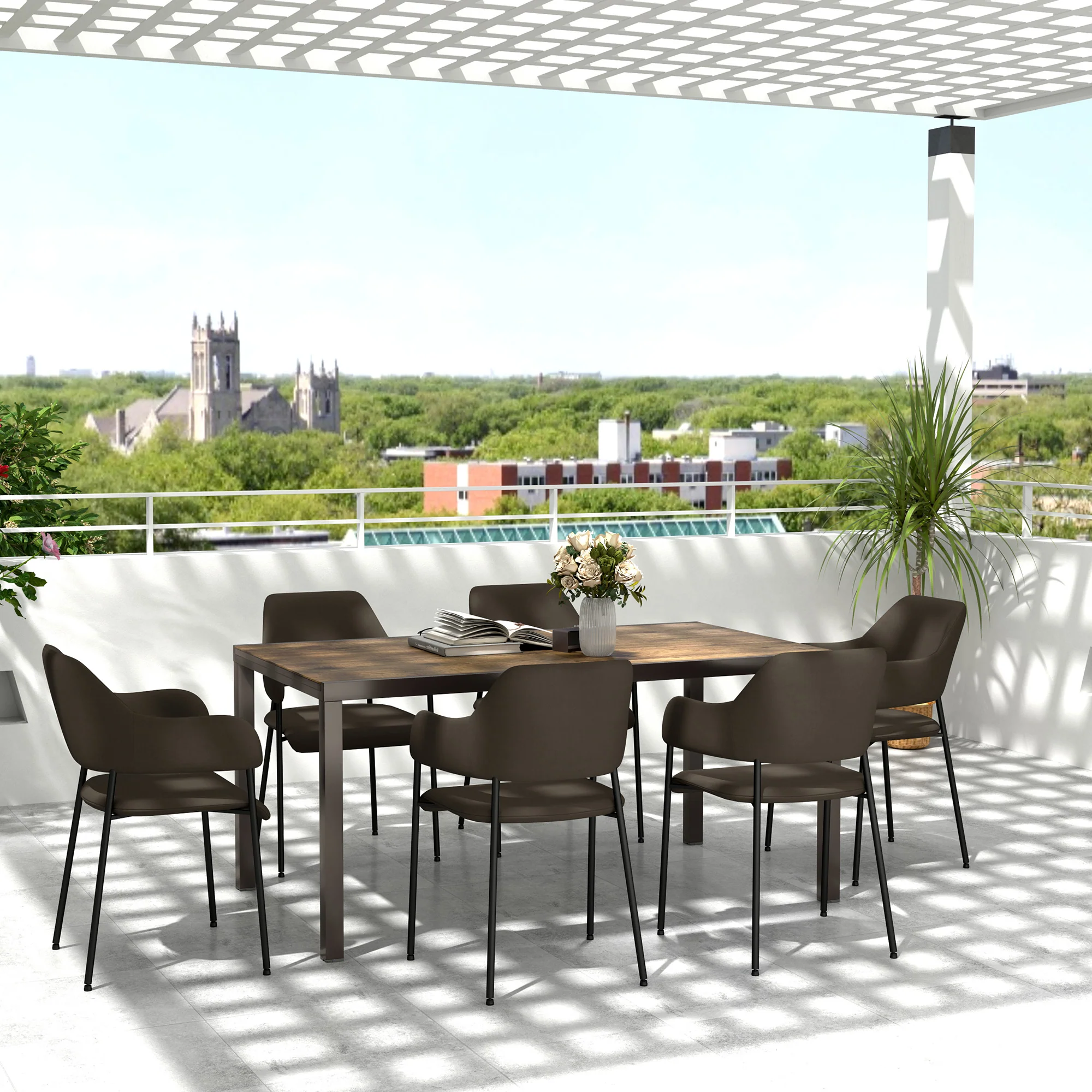 63"-94.5" Extendable Patio Dining Table with Aluminium Edging for 6-8 Person, Brown - Image 3
