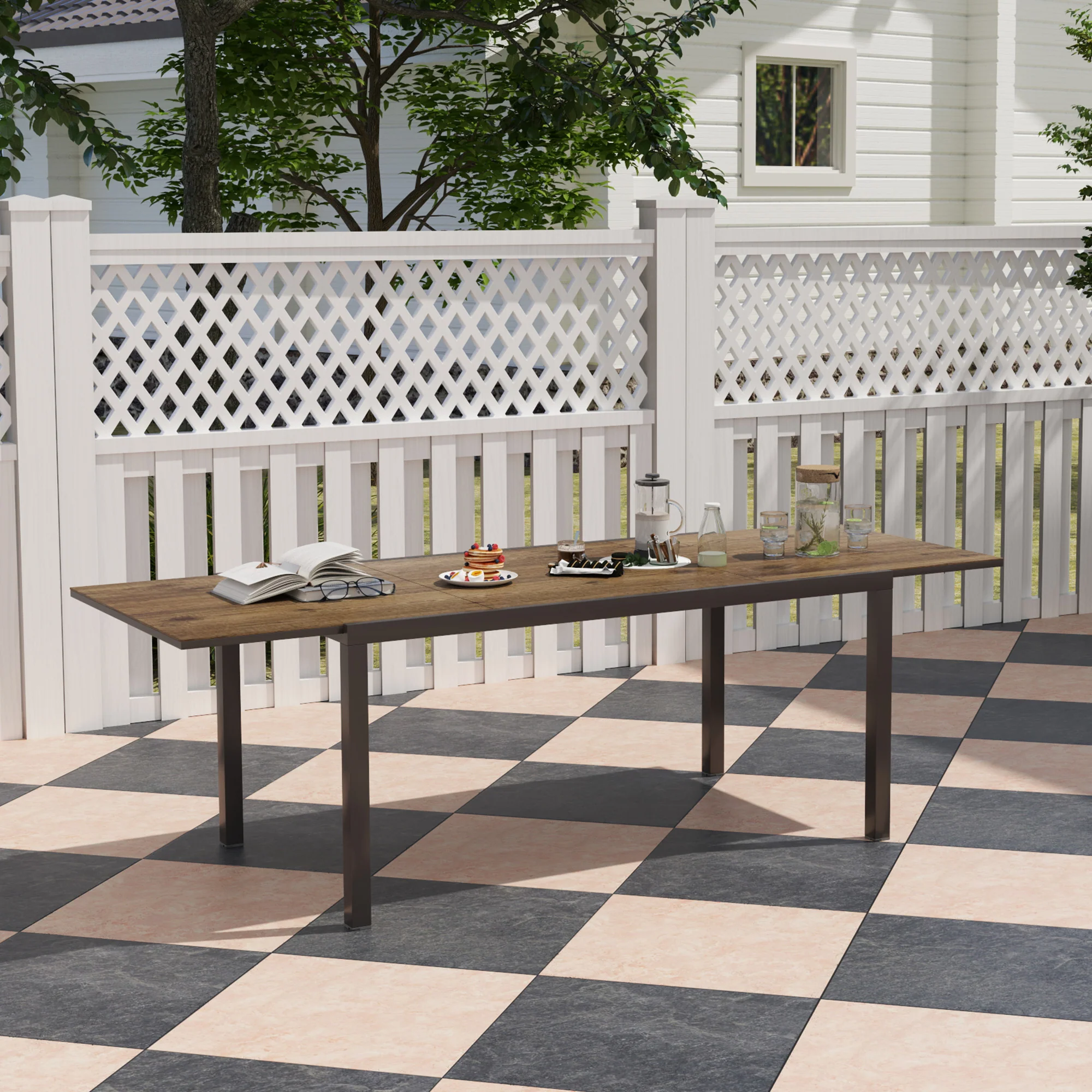 63"-94.5" Extendable Patio Dining Table with Aluminium Edging for 6-8 Person, Brown - Image 4