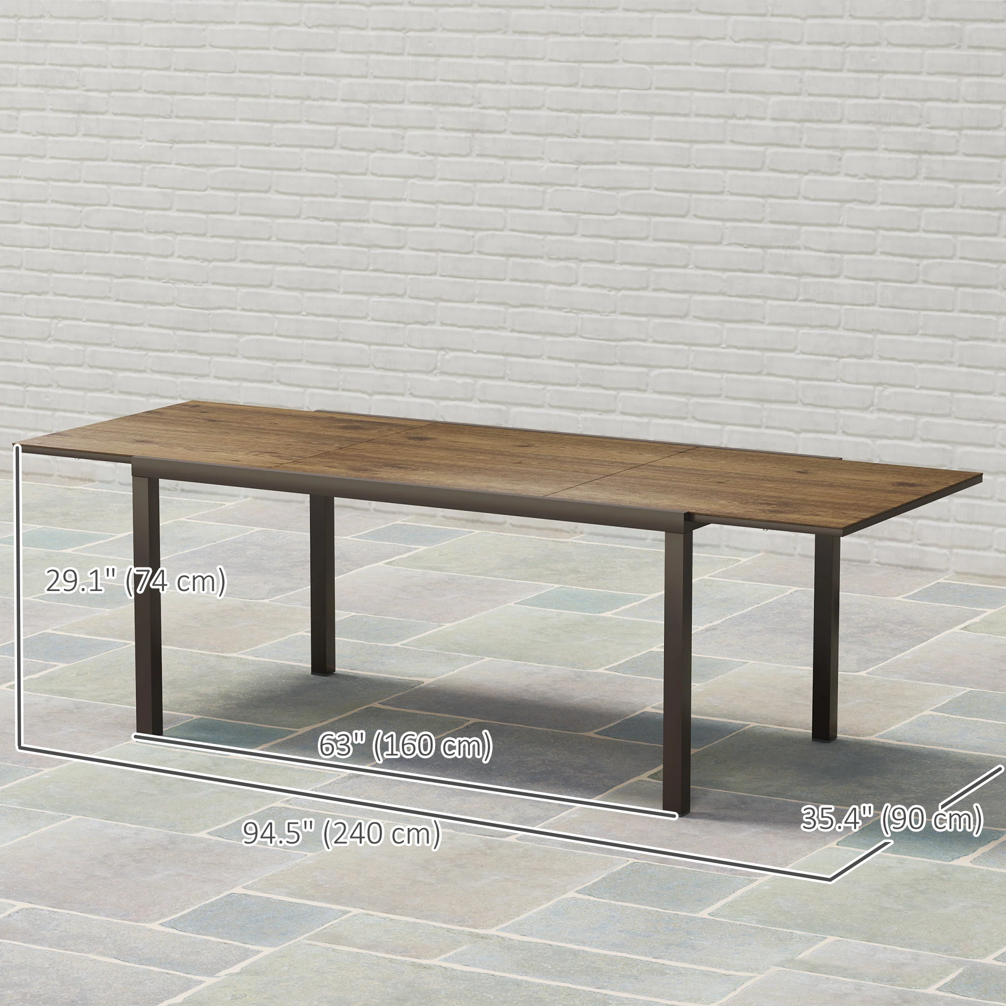 63"-94.5" Extendable Patio Dining Table with Aluminium Edging for 6-8 Person, Brown - Image 5
