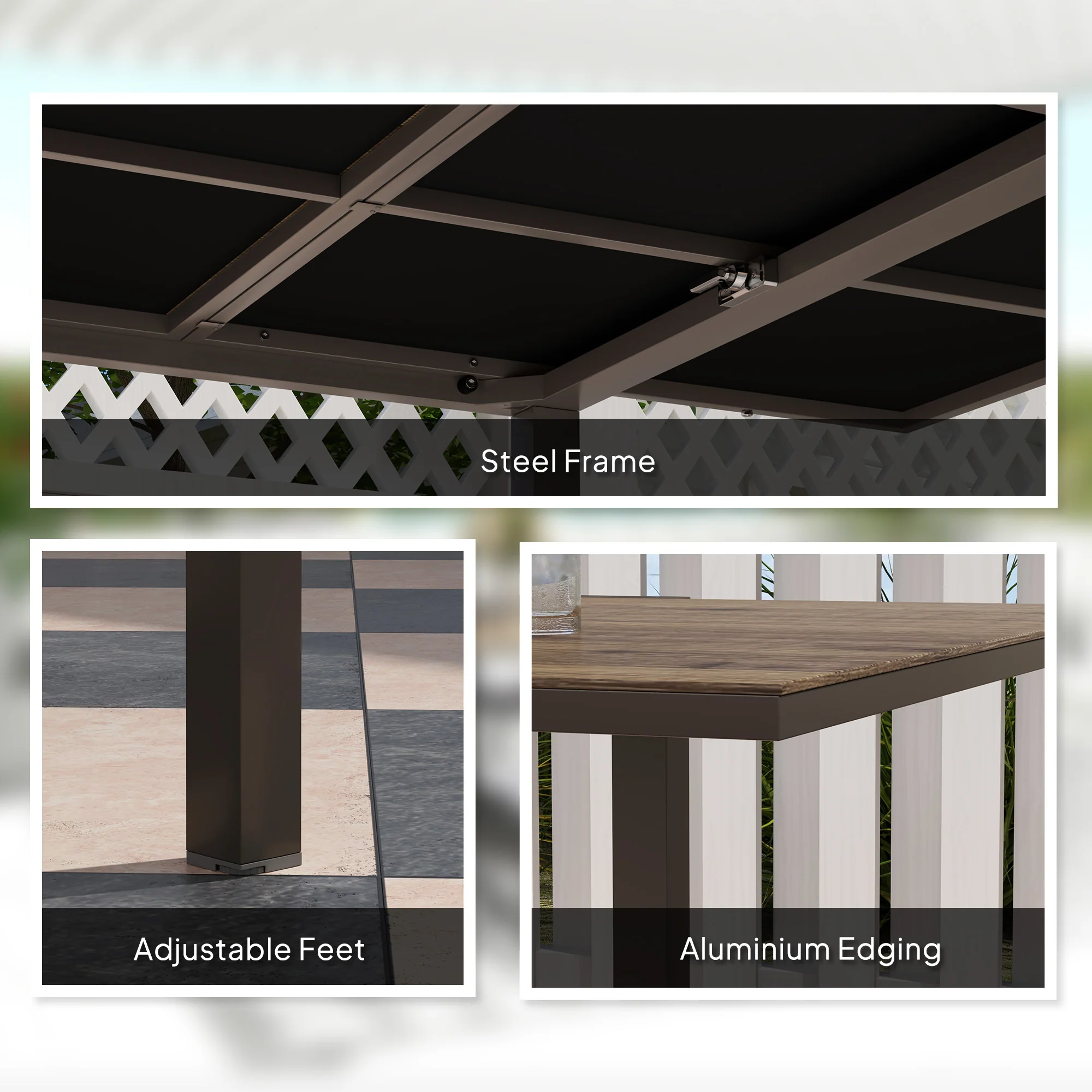 63"-94.5" Extendable Patio Dining Table with Aluminium Edging for 6-8 Person, Brown - Image 7