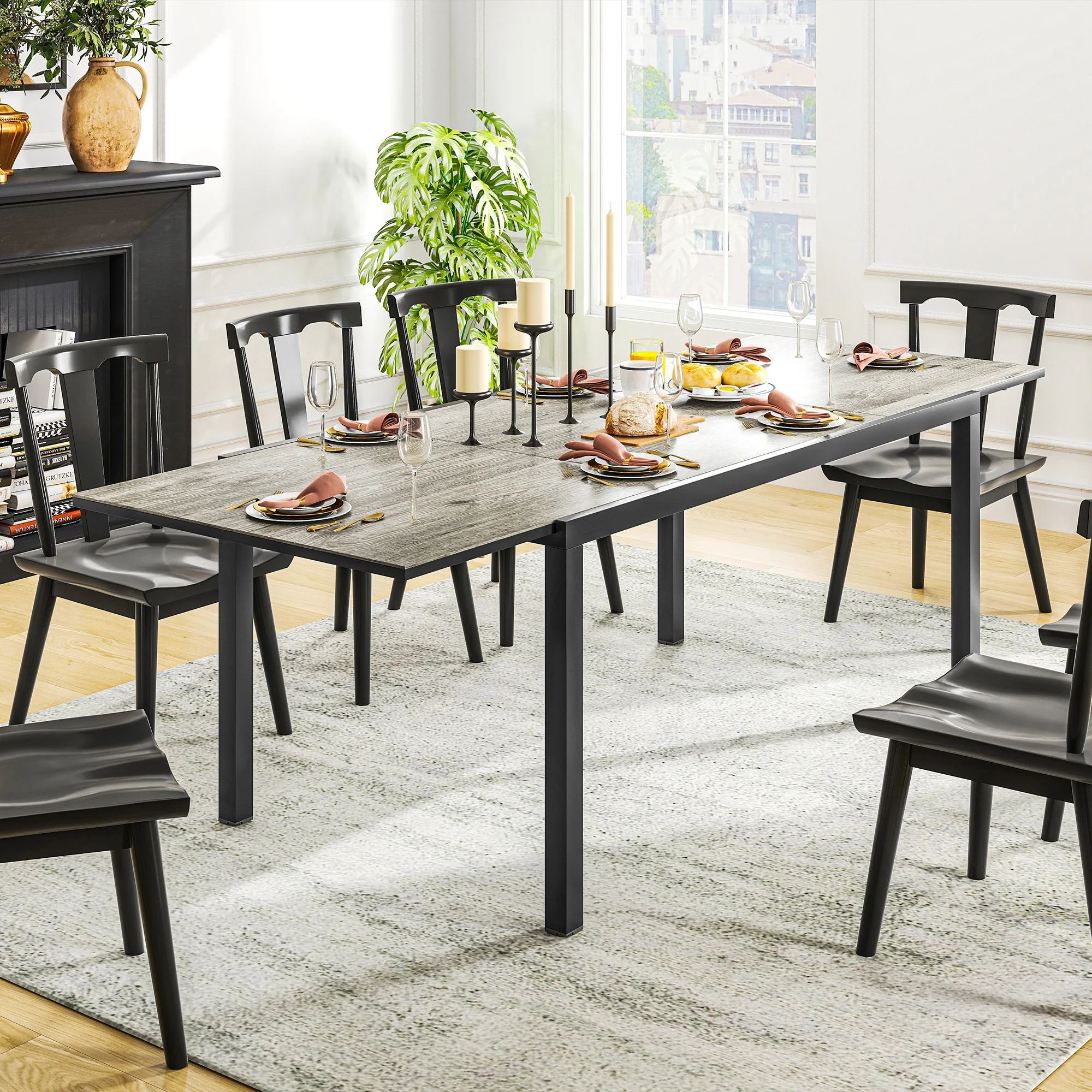 63"-94.5" Extendable Patio Dining Table for 6-8 Person, Outdoor Dining Table with Aluminium Edging, Steel Frame, Grey - Image 10