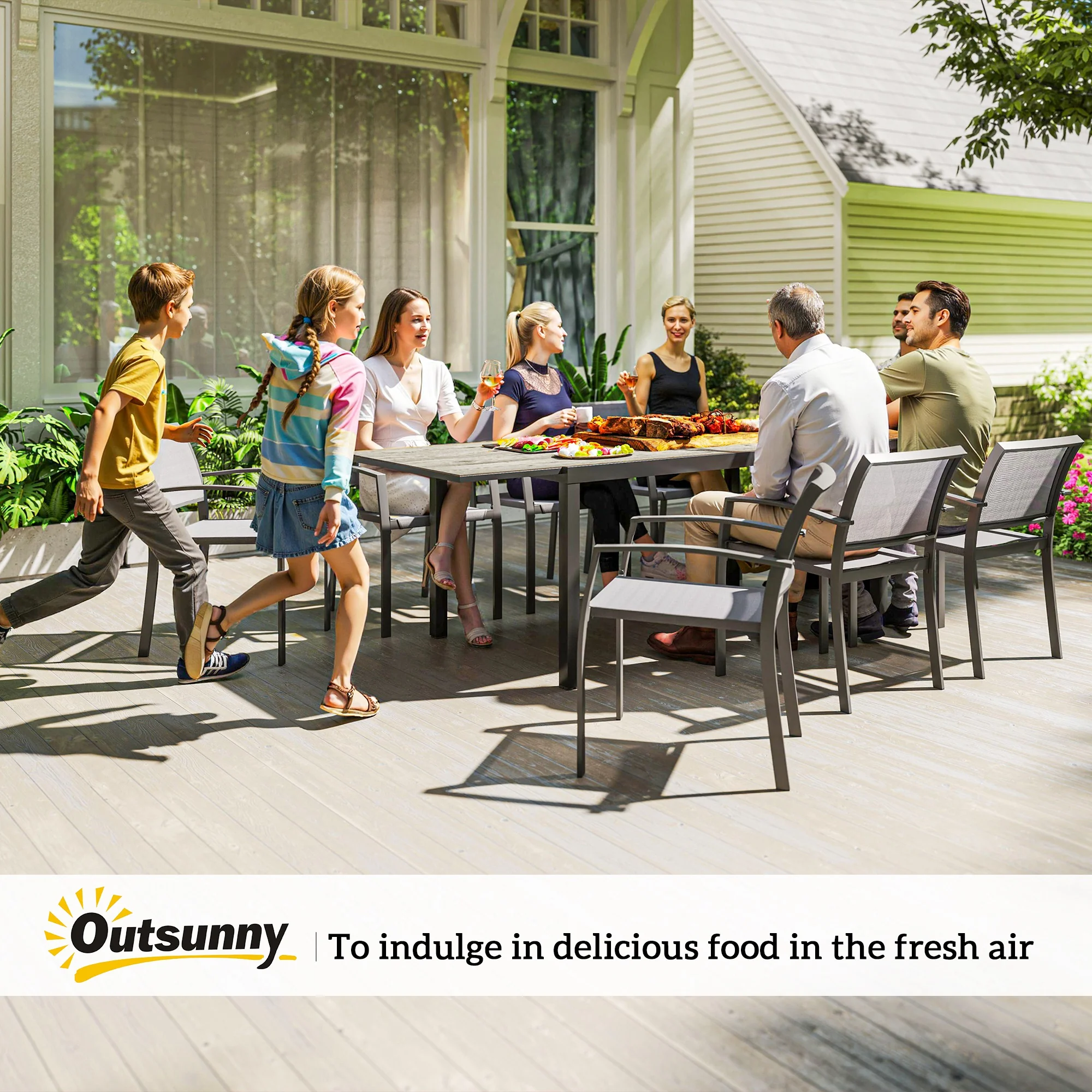 63"-94.5" Extendable Patio Dining Table for 6-8 Person, Outdoor Dining Table with Aluminium Edging, Steel Frame, Grey - Image 11