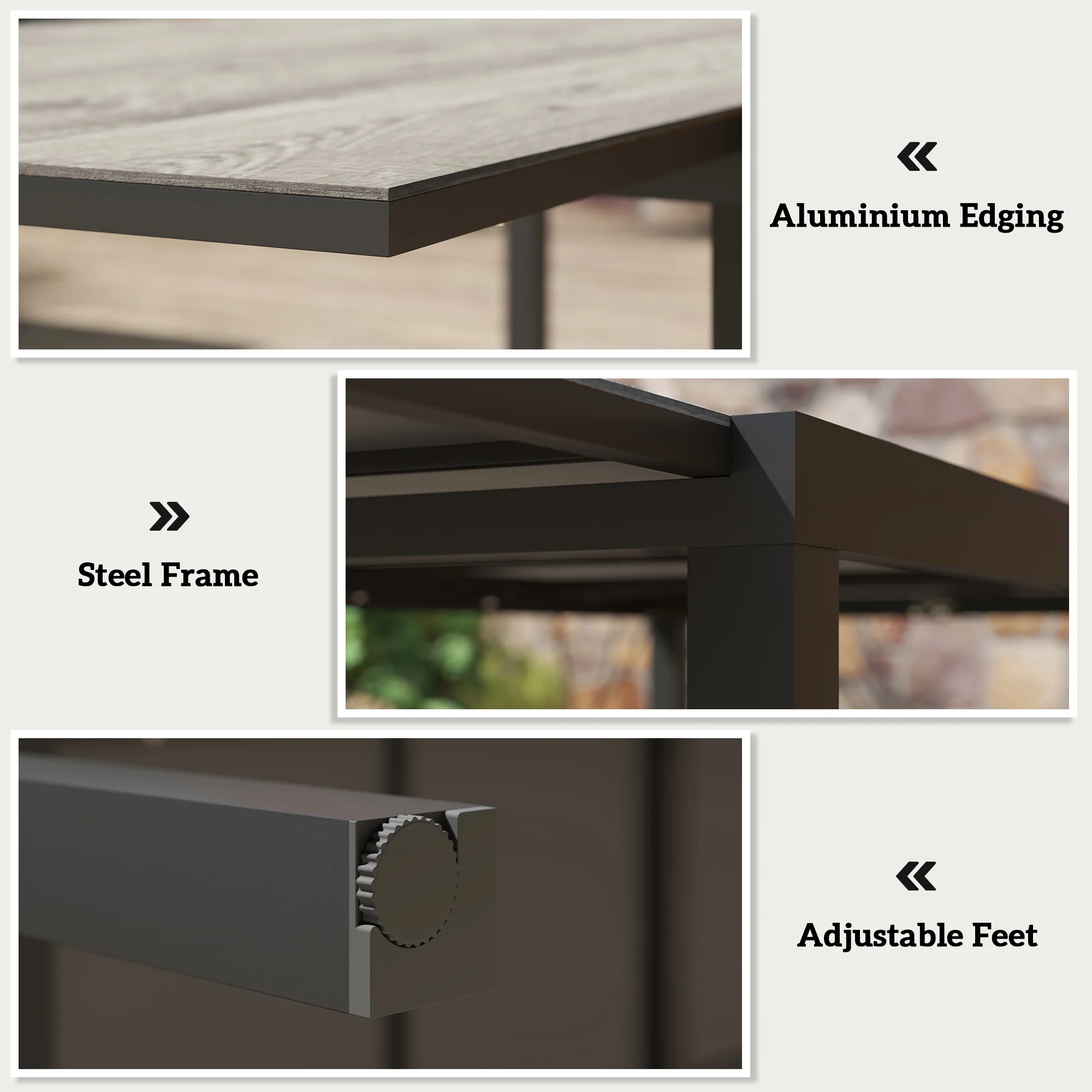 63"-94.5" Extendable Patio Dining Table for 6-8 Person, Outdoor Dining Table with Aluminium Edging, Steel Frame, Grey - Image 7