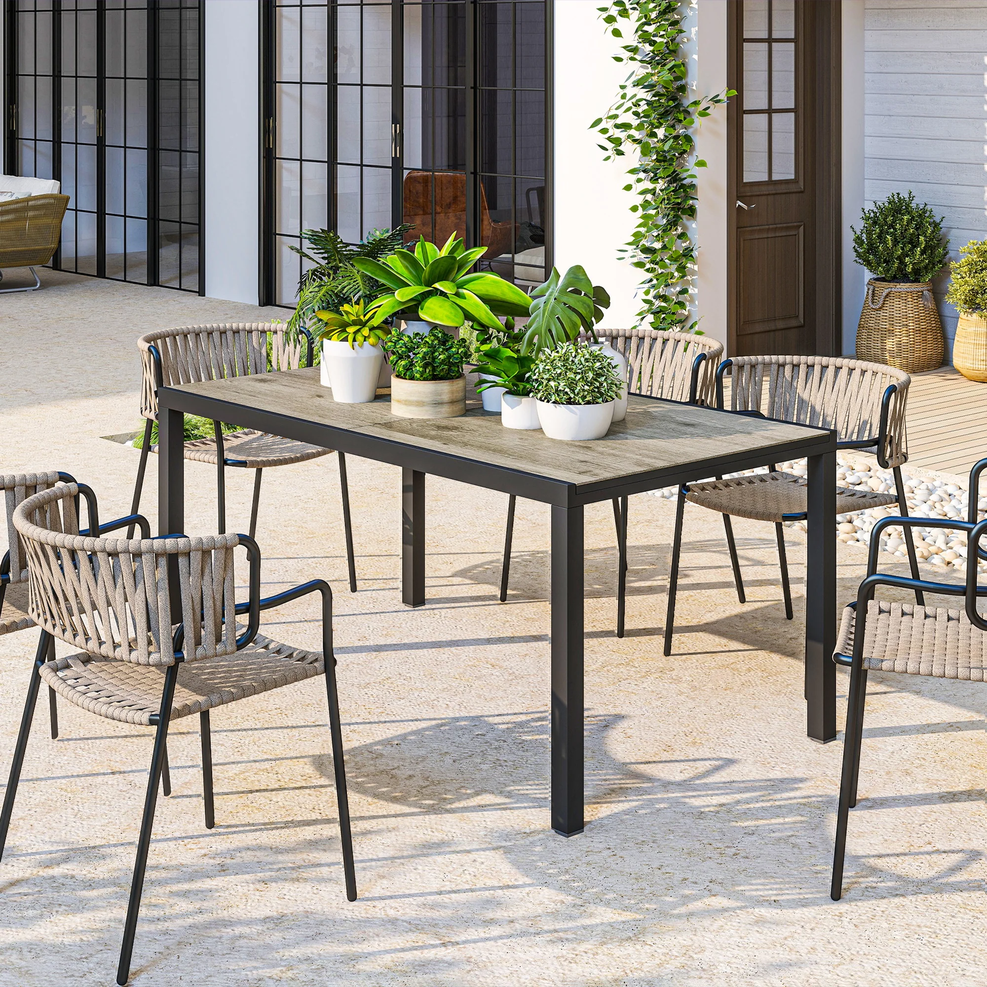63"-94.5" Extendable Patio Dining Table for 6-8 Person, Outdoor Dining Table with Aluminium Edging, Steel Frame, Grey - Image 9