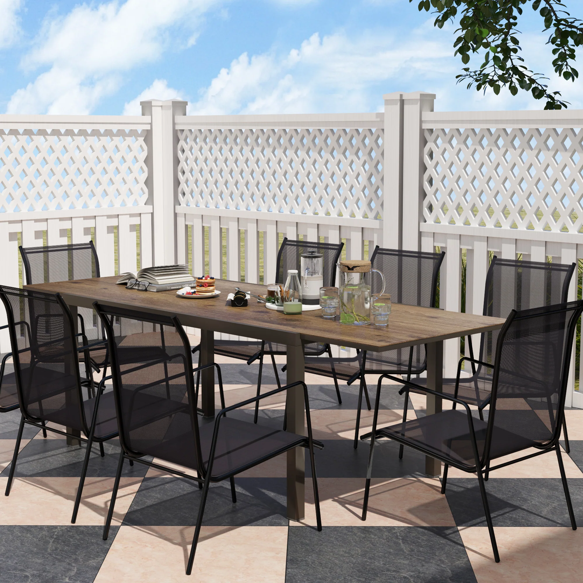 63"-94.5" Extendable Patio Dining Table with Aluminium Edging for 6-8 Person, Brown - Image 9
