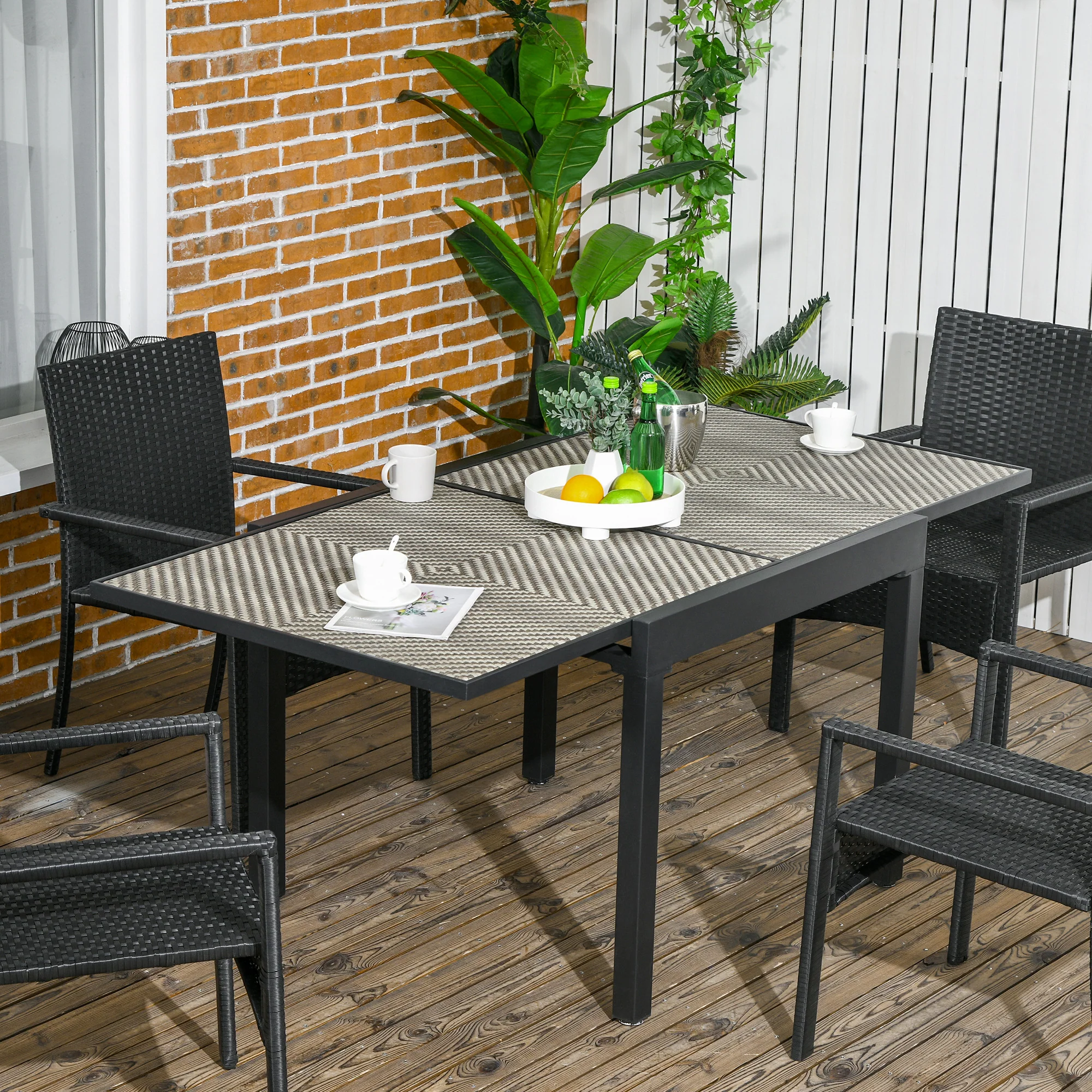 35.4"/70.9" x 35.4" Extendable Aluminum Frame Patio WickerTable for 4-8 People, Brown - Image 3
