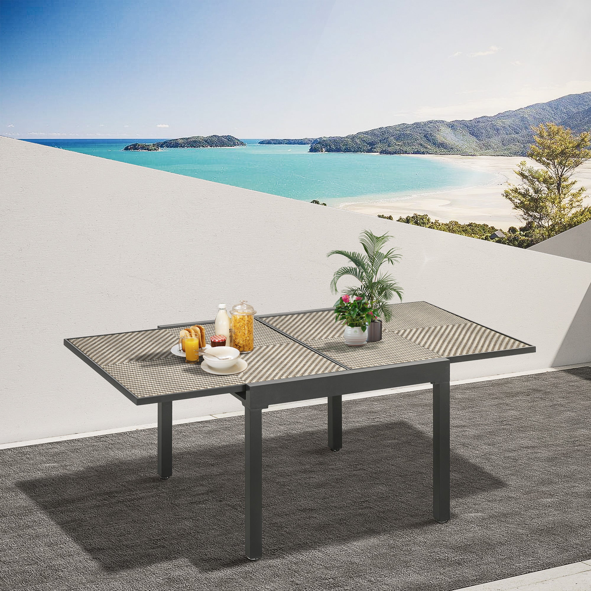 35.4"/70.9" x 35.4" Extendable Aluminum Frame Patio WickerTable for 4-8 People, Brown - Image 4