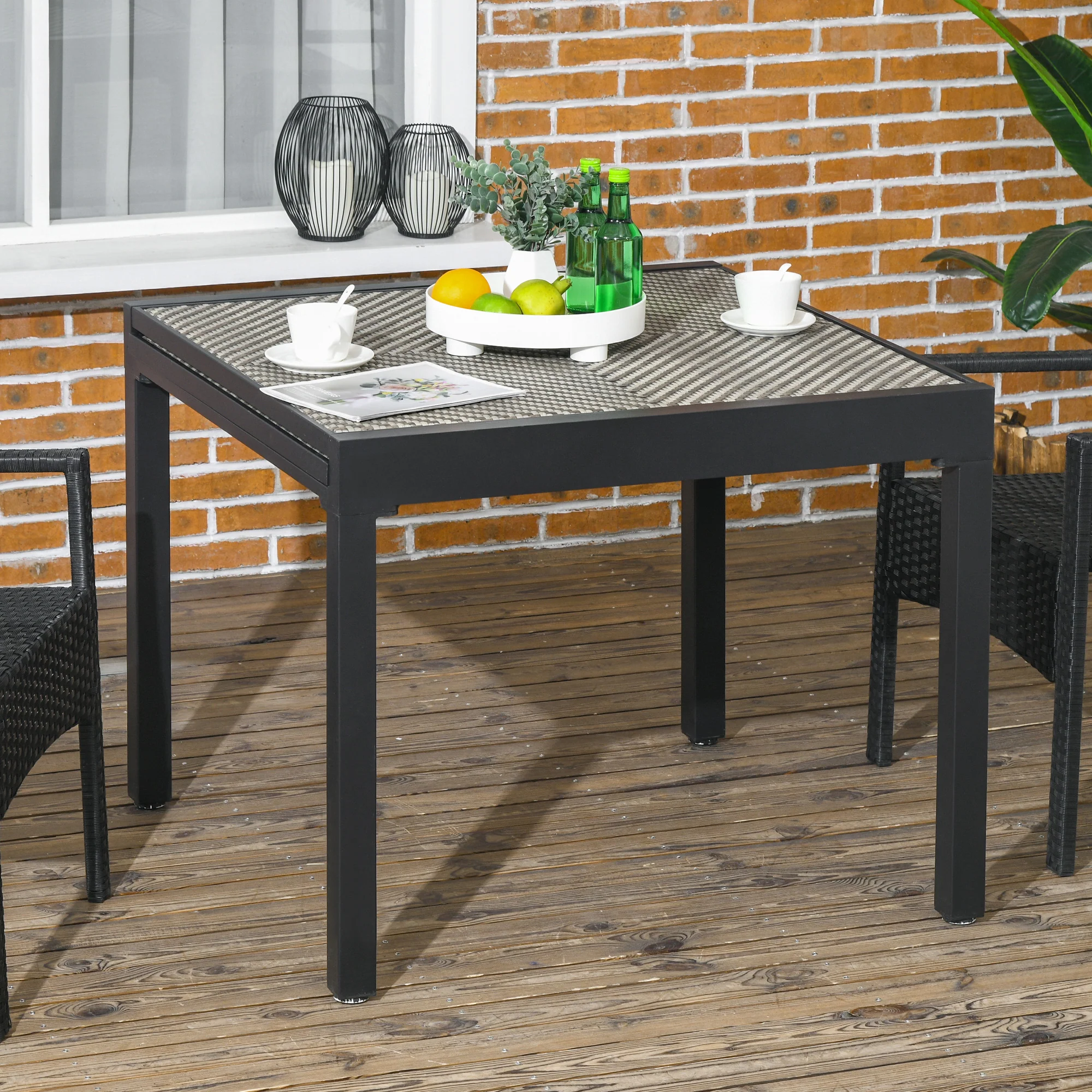 35.4"/70.9" x 35.4" Extendable Aluminum Frame Patio WickerTable for 4-8 People, Brown - Image 9