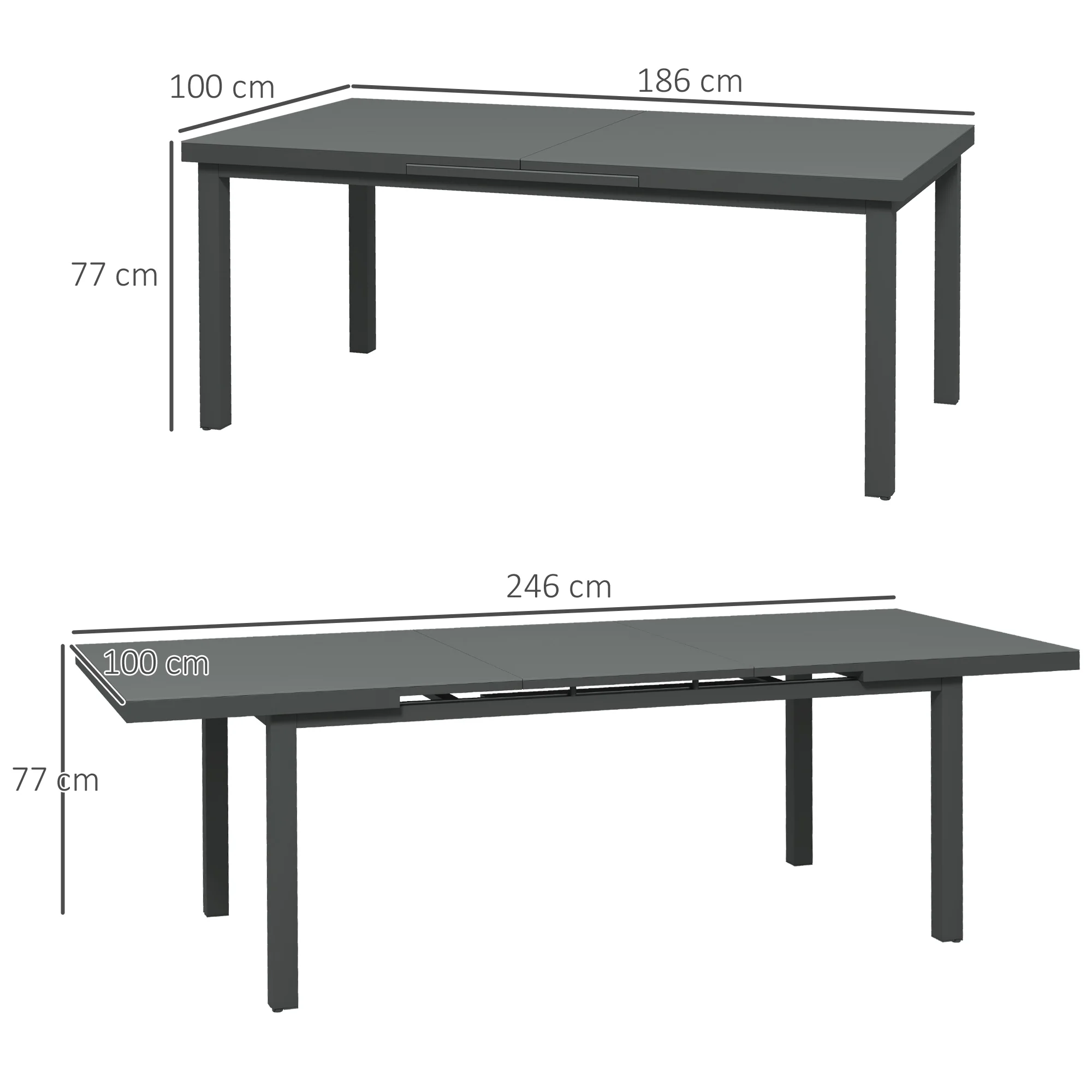 Extending Outdoor Dining Table for 6-8 with Aluminium Frame, for Garden, Lawn, Charcoal Grey - Image 5