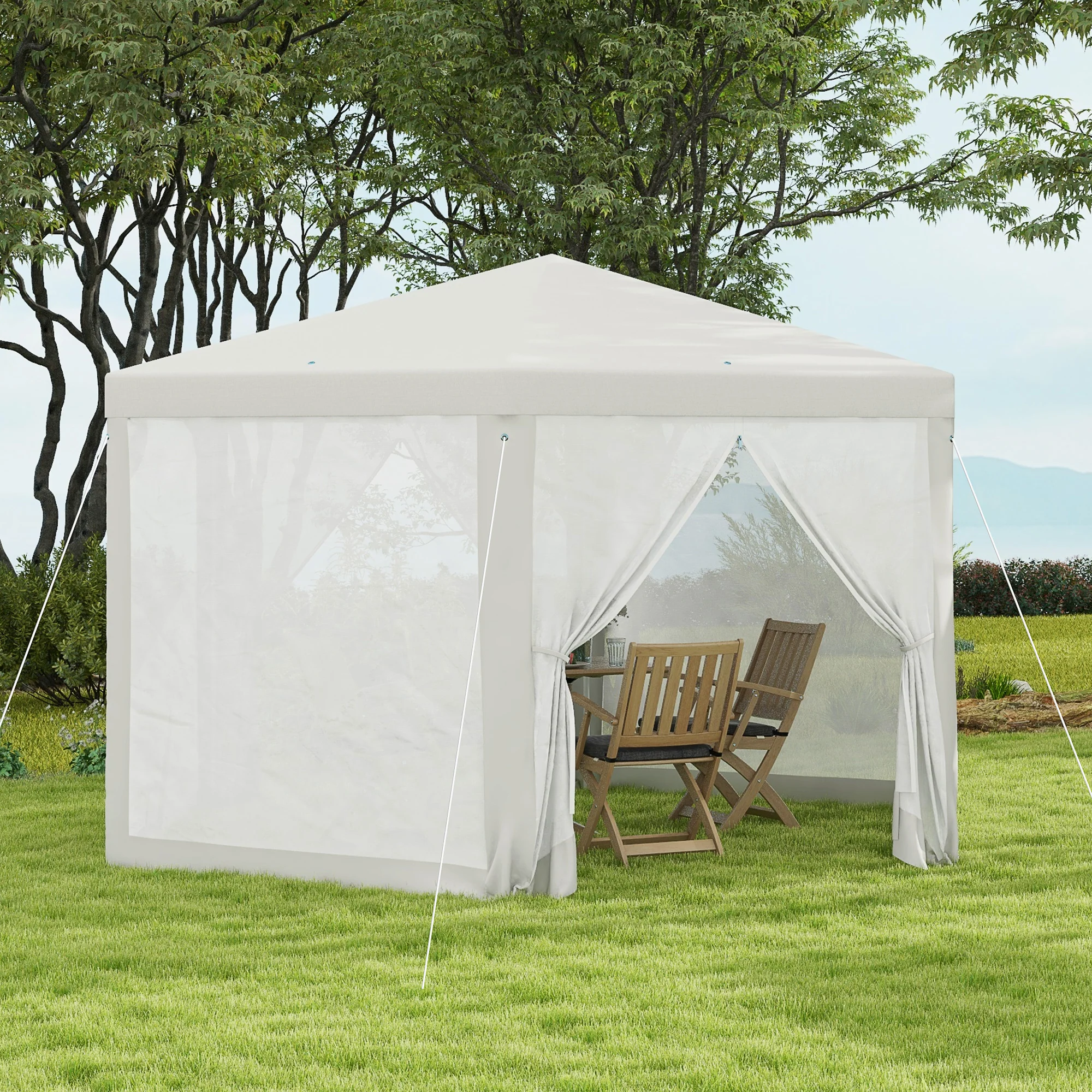 ¦µ13' Hexagon Party Tent with Mesh Sidewalls, Cream White - Image 4