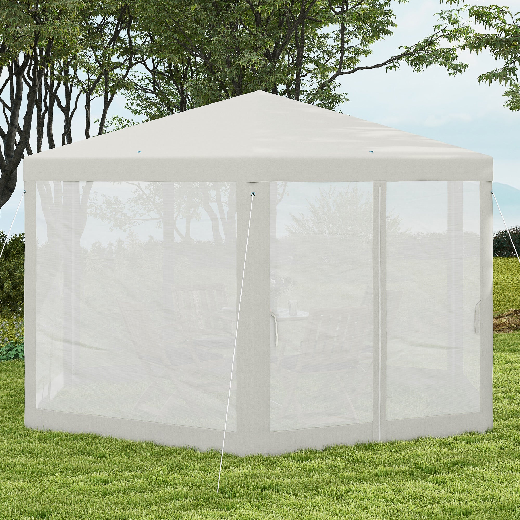 ¦µ13' Hexagon Party Tent with Mesh Sidewalls, Cream White - Image 9
