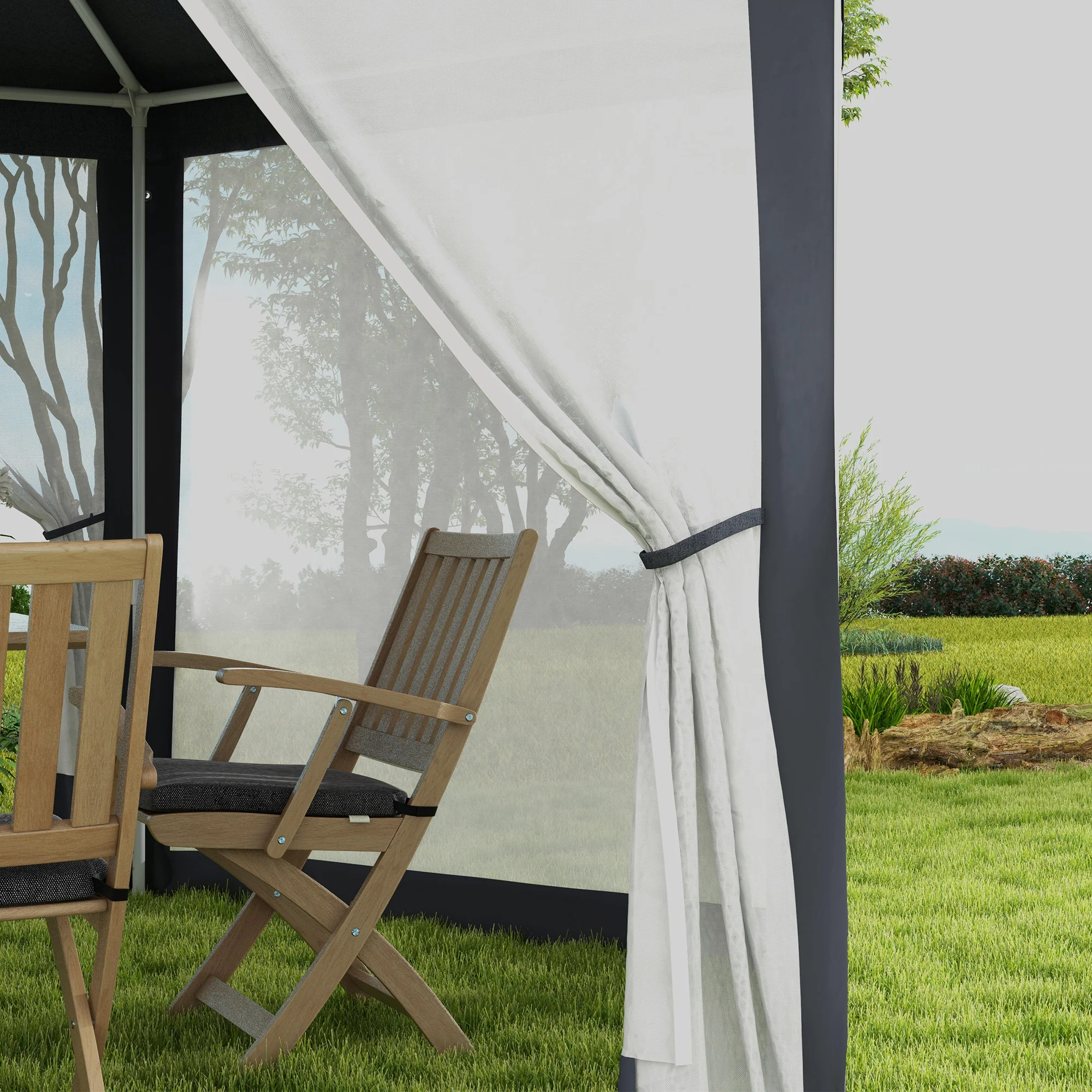 ¦µ13' Hexagon Party Tent with Mesh Sidewalls, Dark Grey - Image 10