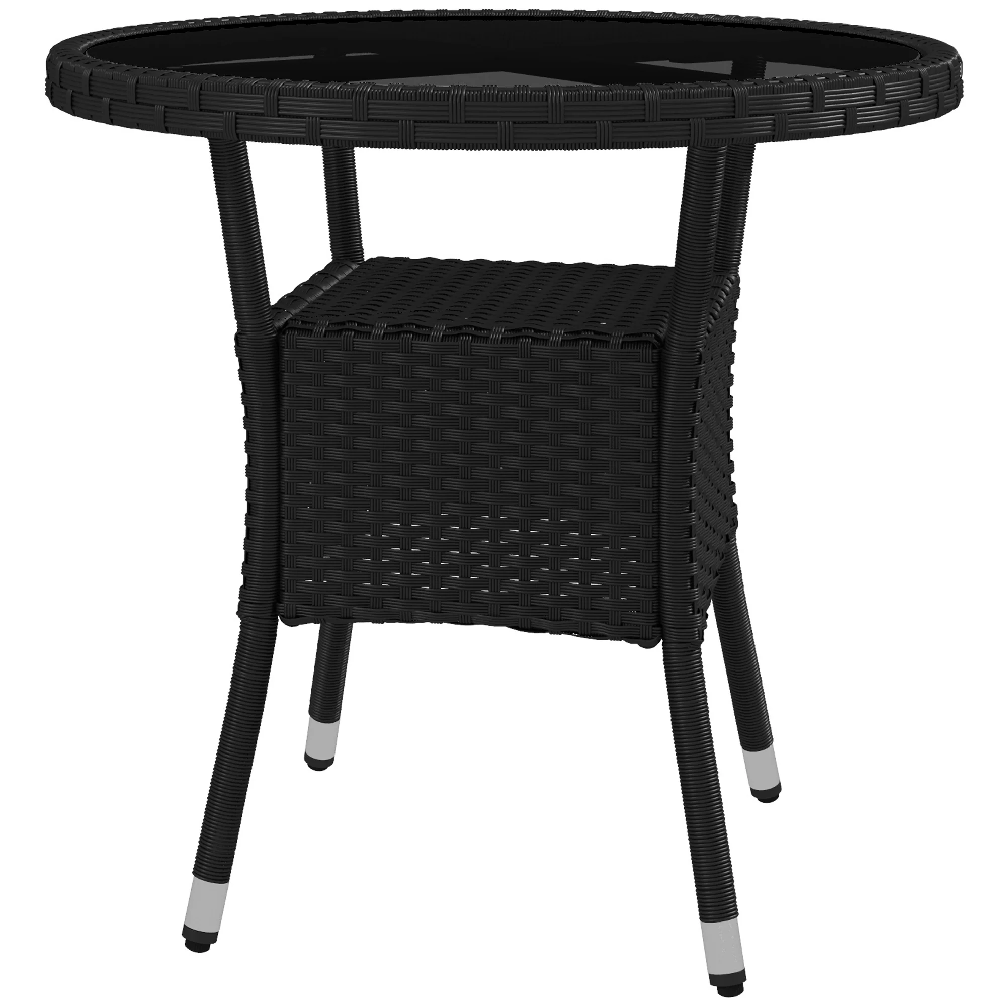|μ 31.5" Outdoor PE Rattan Wicker Dining Table with Glass Top & 2-Tier Storage Shelf, Black - Image 2