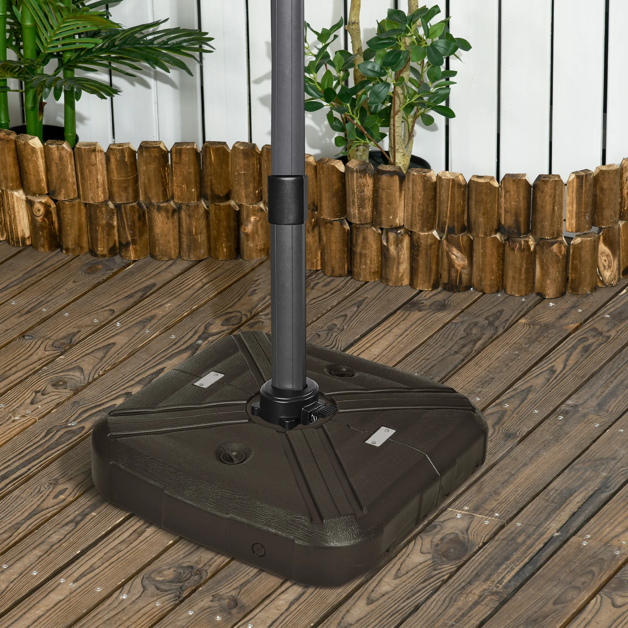 Fillable Parasol Base Weights with Cross Base & Wheels, 195kg Sand or 170kg Water Filled, Coffee - Image 4