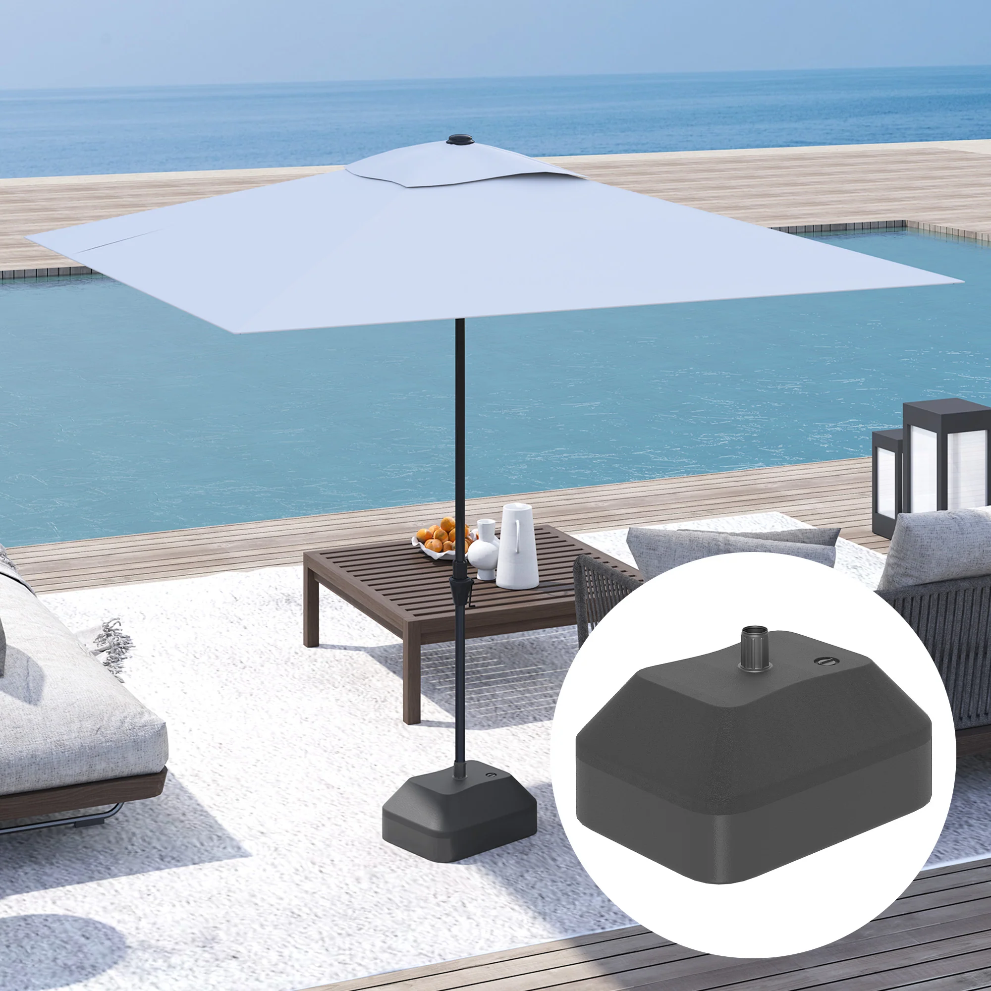 Garden Parasol Base for 38 mm Poles, Filled Up to 24kg Stand or 20kg Water, Black - Image 10