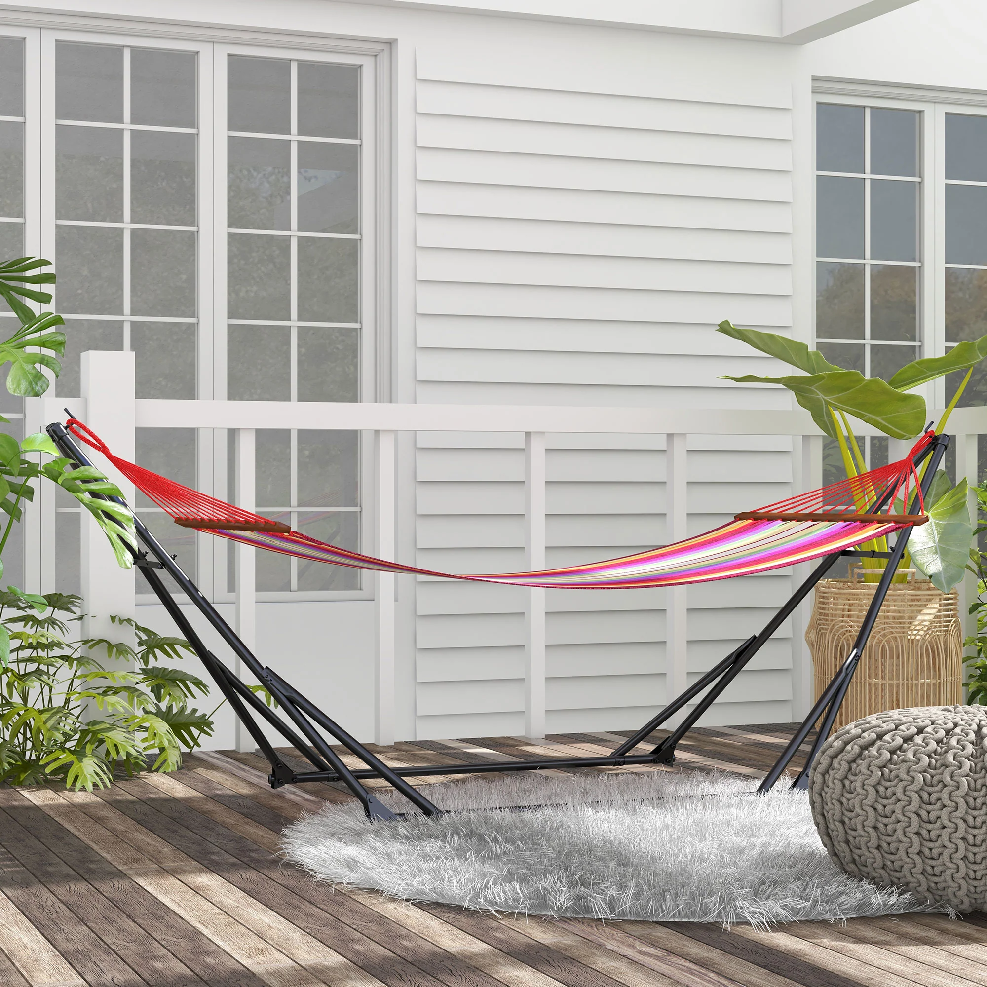 Foldable Hammock Stand, Portable Hammock with Metal Frame, 2 in 1 Hammock Net Stand, Hammock Chair Stand with Carry Bag, Load Capacity 120kg, for Patio, Garden, Yard, Black - Image 10