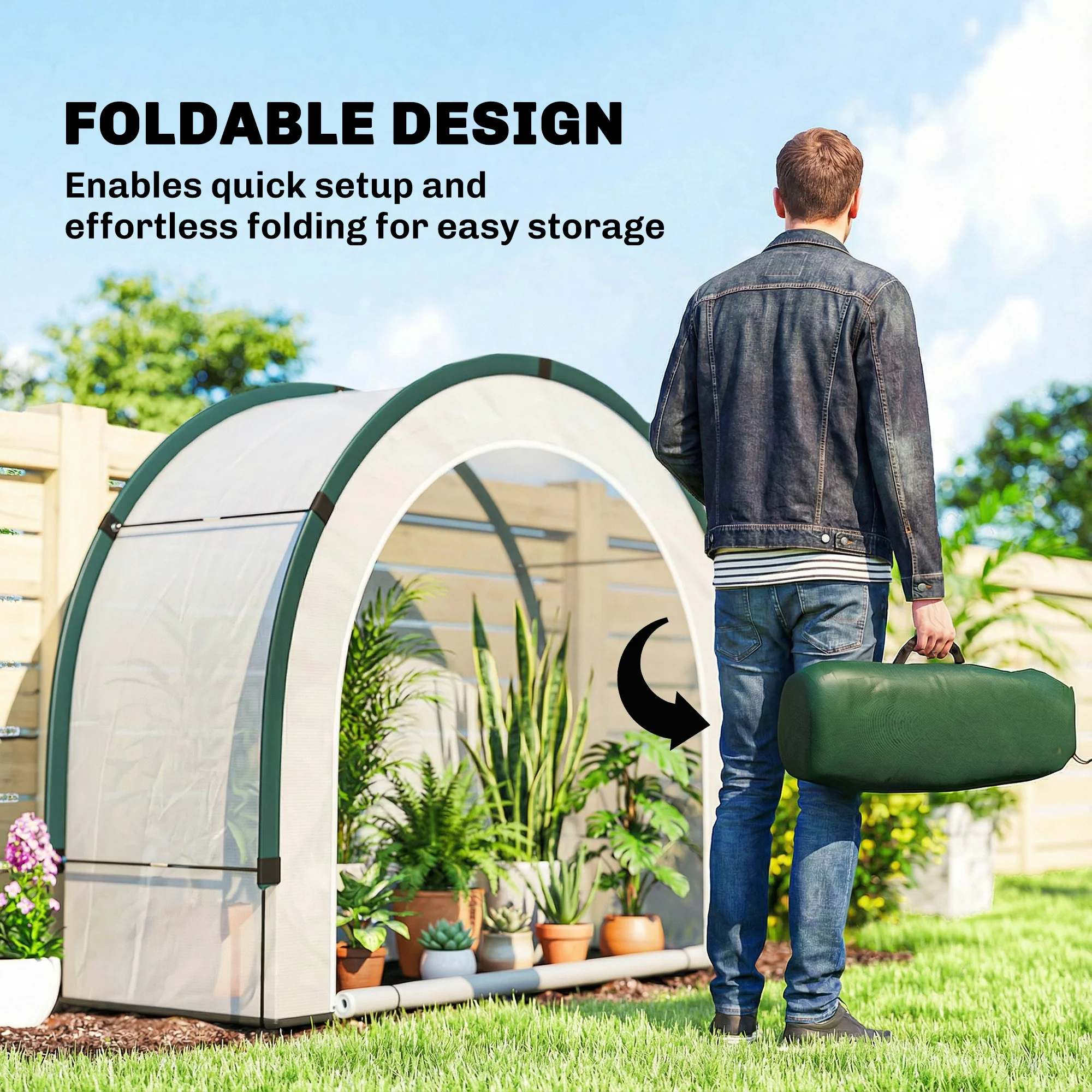 Foldable Small Greenhouse, Portable Green House with Zipper Door, PE Base, Mini Greenhouse for Garden Patio, 200 x 80 x 164 cm, Green - Image 6