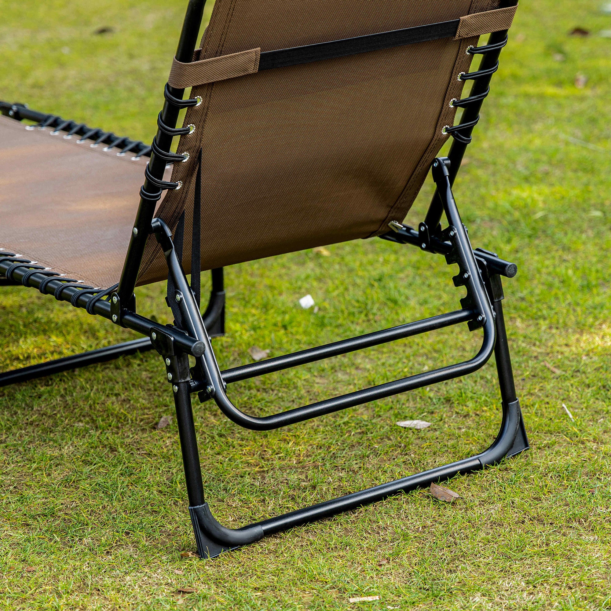 Outdoor Folding Chaise Lounge, Reclining Lounge Chair with Adjustable Backrest and Removable Pillow, Brown - Image 10