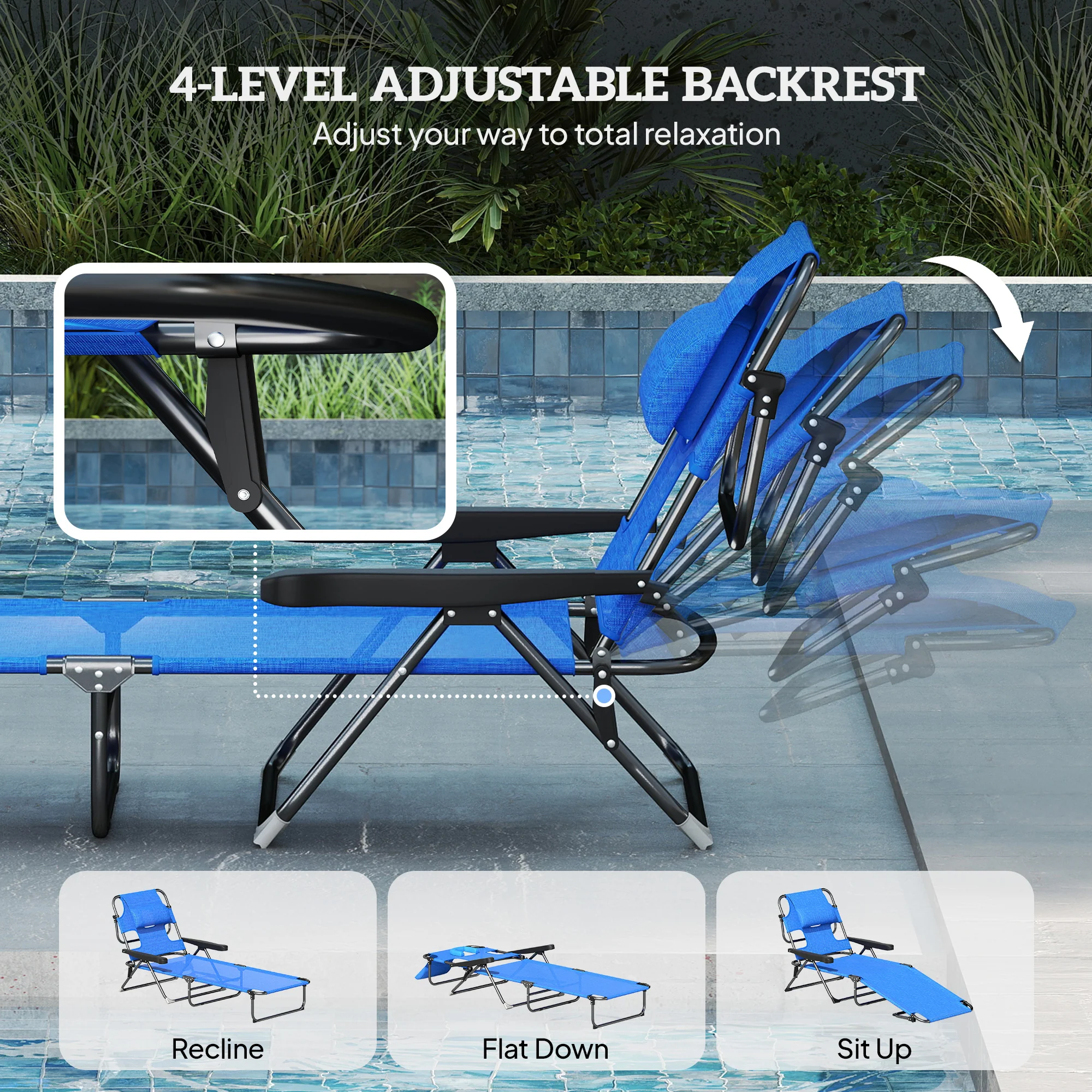 Folding Lounge Chair w/ Reclining Back, Dark Blue - Image 7