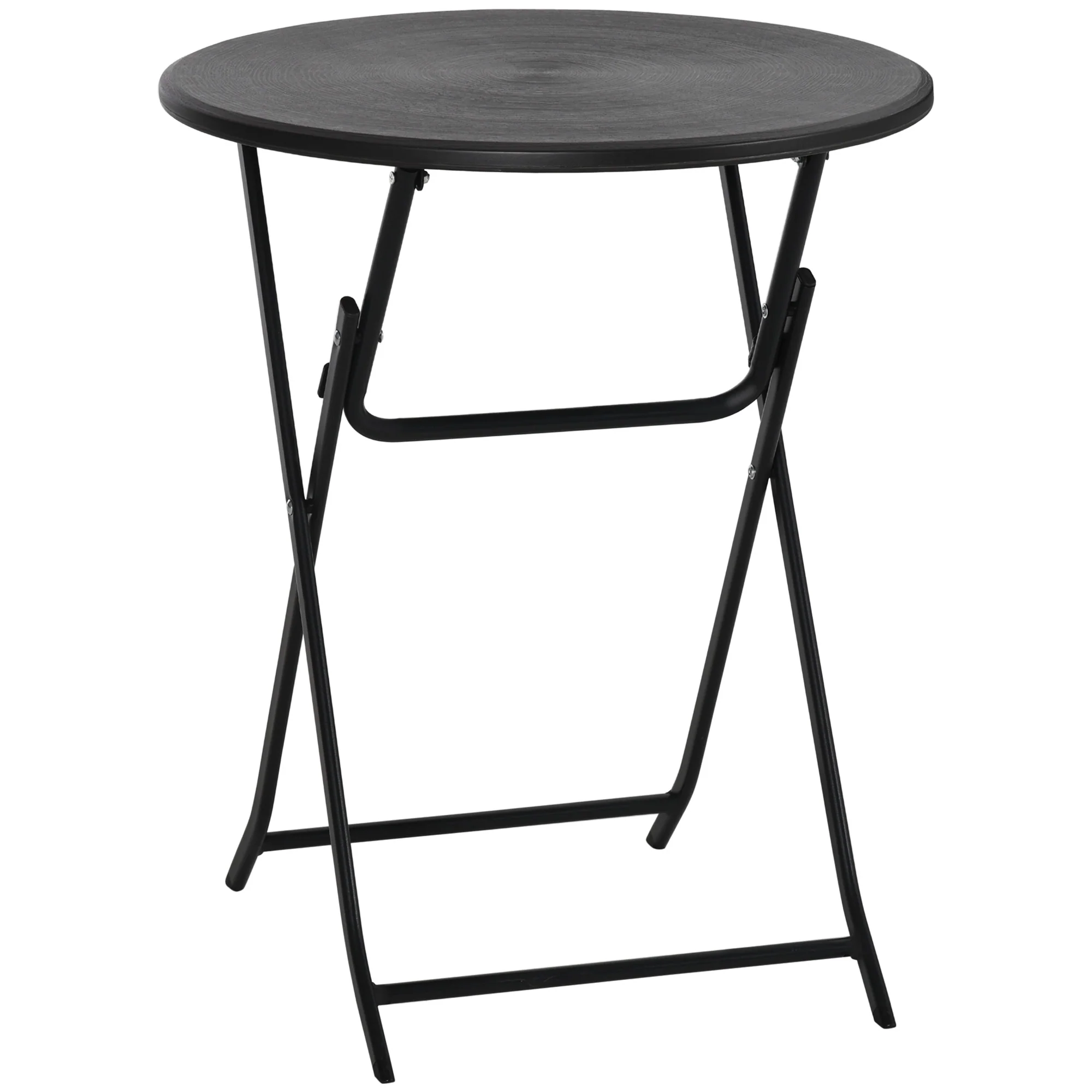 Folding Outdoor Coffee Table, 23.6" Round Patio Table with Wood-Effect HDPE Top for Balcony, Garden, Backyard, Dark Grey - Image 2
