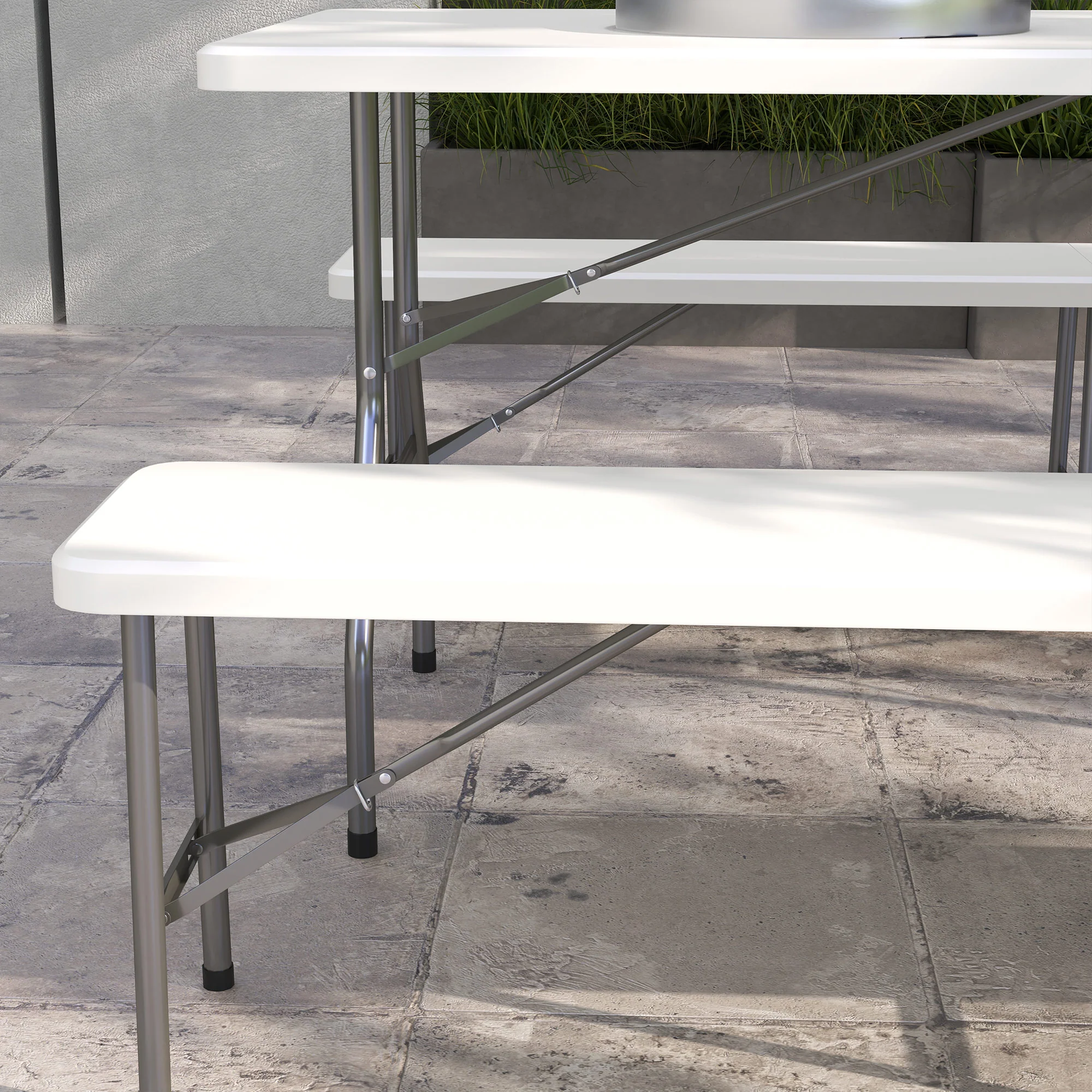 3-Piece Folding Picnic Table w/ 2 Benches, Portable Picnic Table Bench Set for 6, White - Image 11