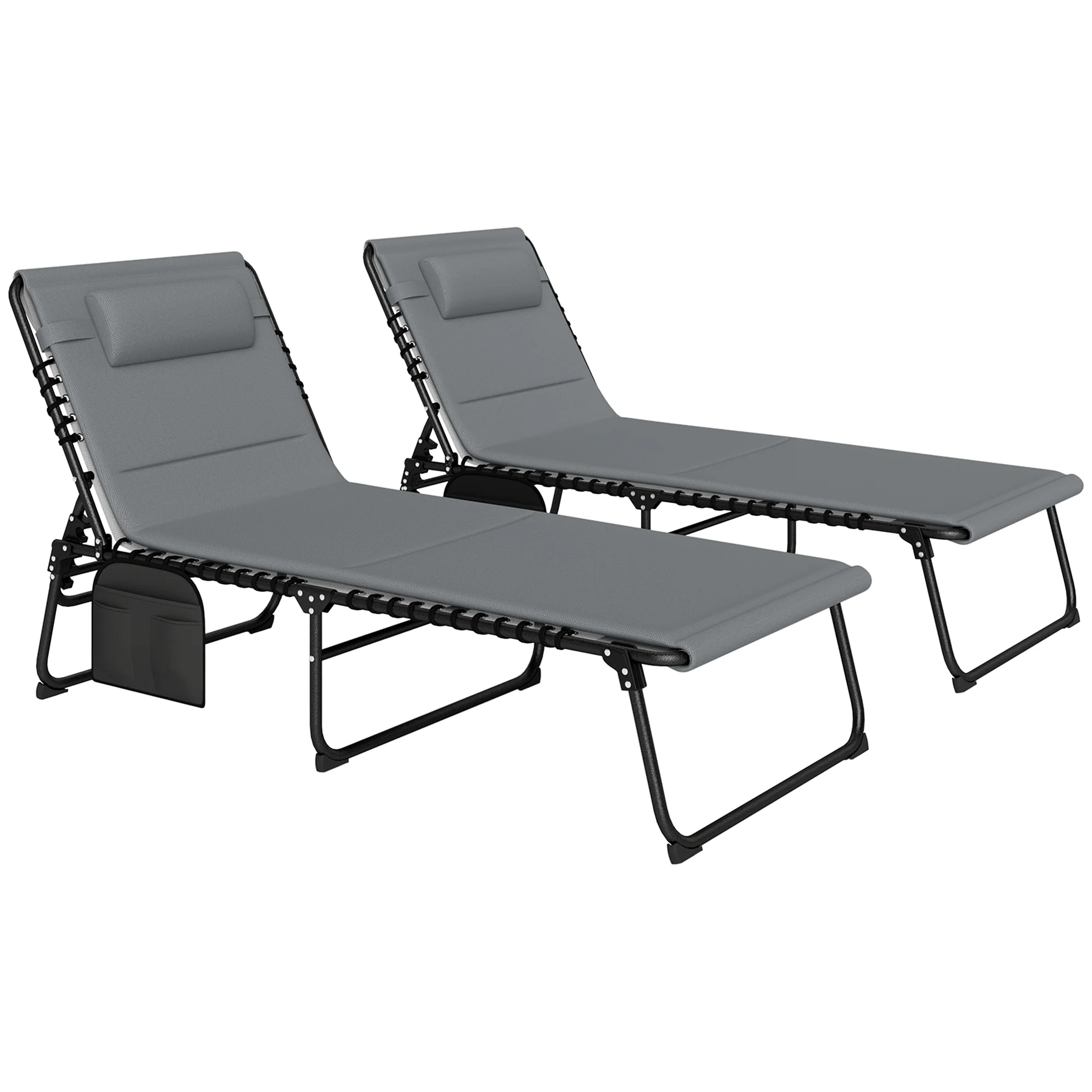 Folding Sun Loungers Set of 2, Recliner Garden Chairs with Quick Drying Pad Headrest Side Pocket, Garden Sun Loungers for Beach Pool, Charcoal Grey - Image 12
