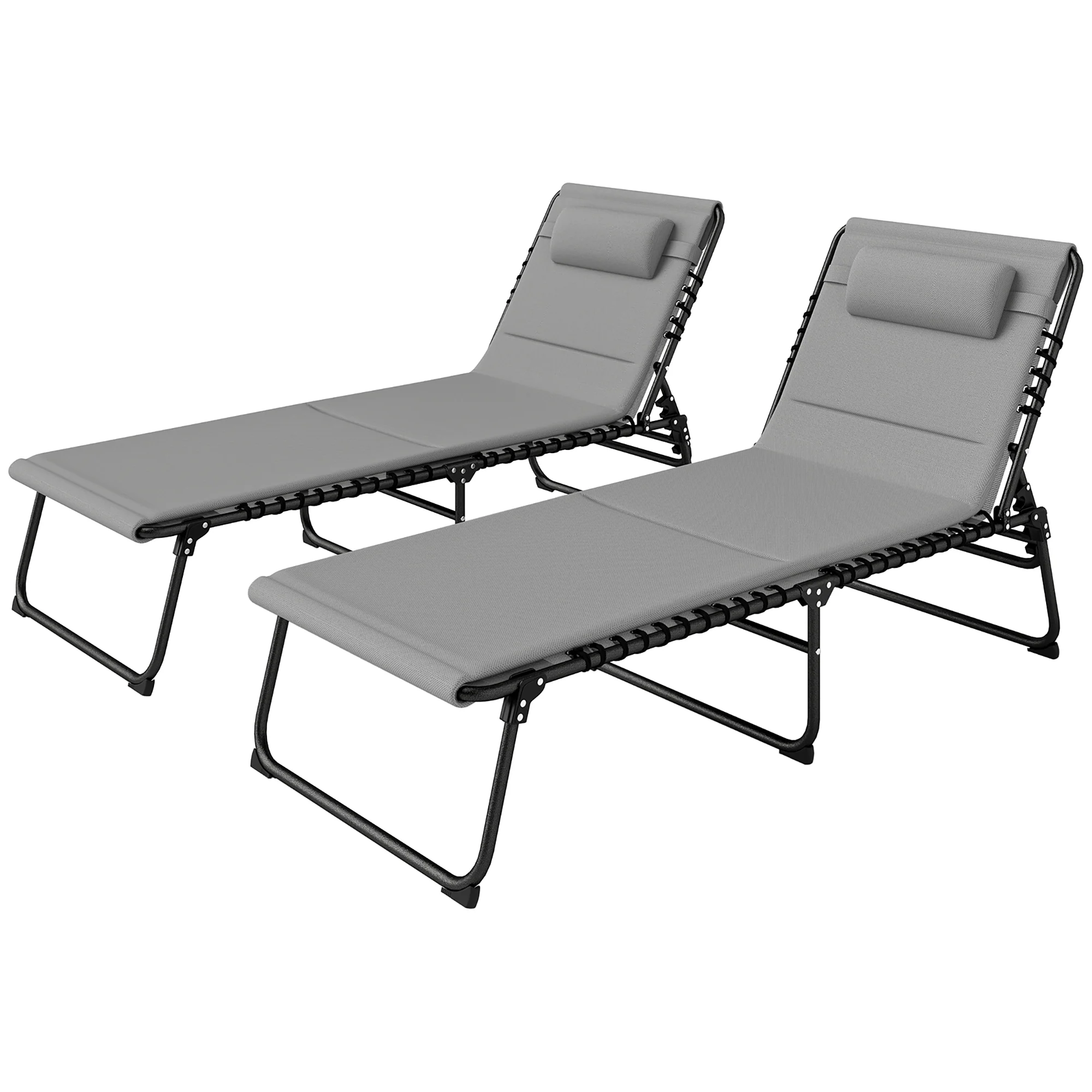 Folding Sun Loungers Set of 2, Recliner Garden Chairs with Quick Drying Pad Headrest Side Pocket, Garden Sun Loungers for Beach Pool, Light Grey - Image 2