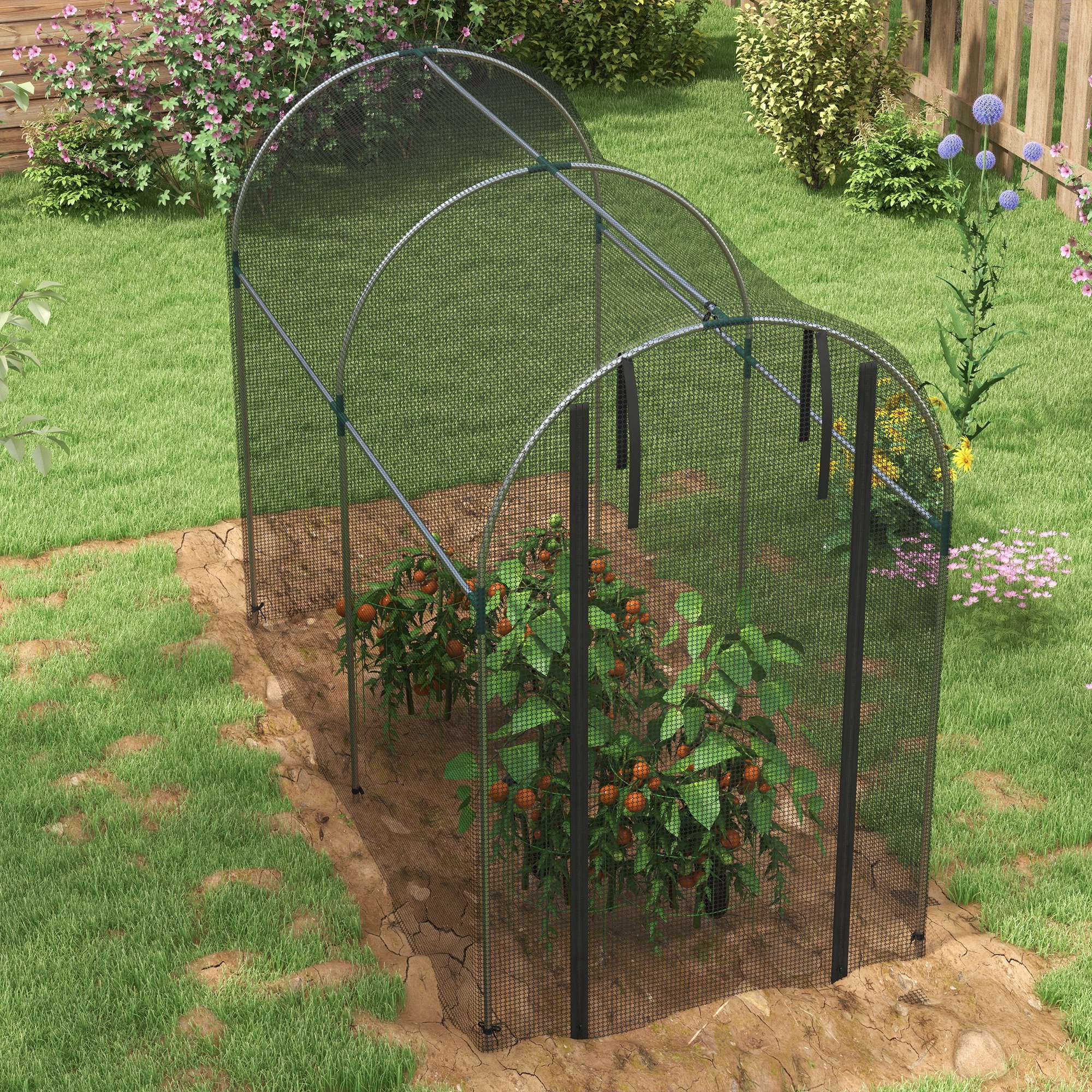 Fruit Cage Bird Netting, Vegetable Protection Tent w/ Zipped Door, 1.2 x 2.4 x 1.9m, Black - Image 10