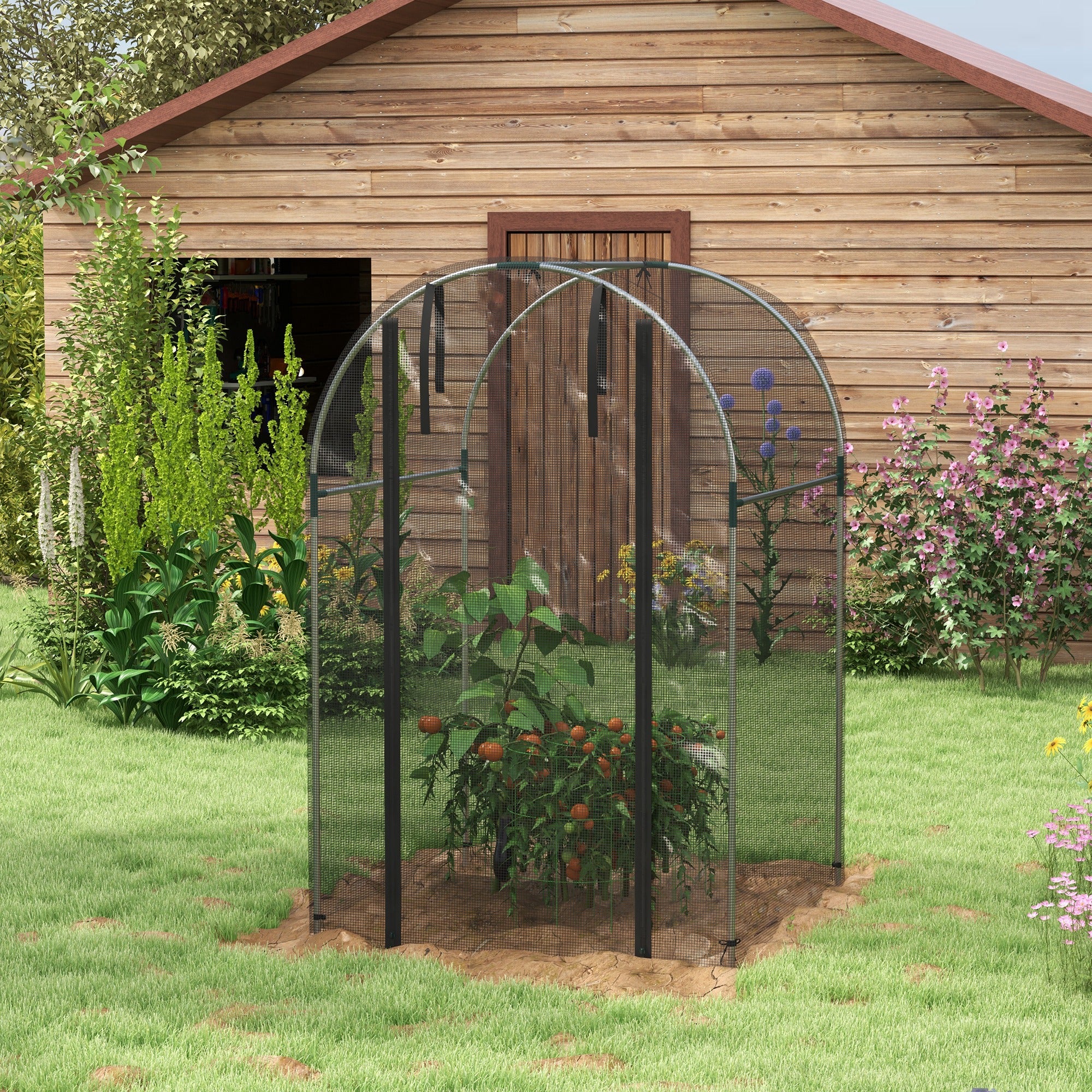 Fruit Cage Bird Netting, Vegetable Protection Tent w/ Zipped Door, 1.2 x 1.2 x 1.9m, Black - Image 10