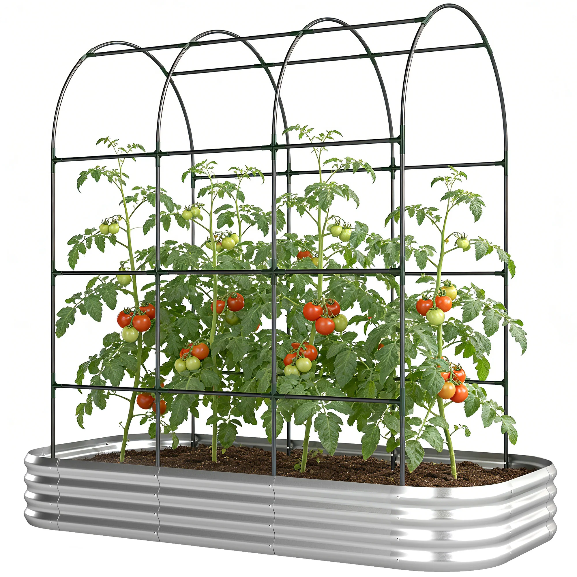 Galvanised Raised Garden Bed with Arched Trellis, 7 x 4 x 7ft Metal Outdoor Planter Box with Open Bottom - Image 2