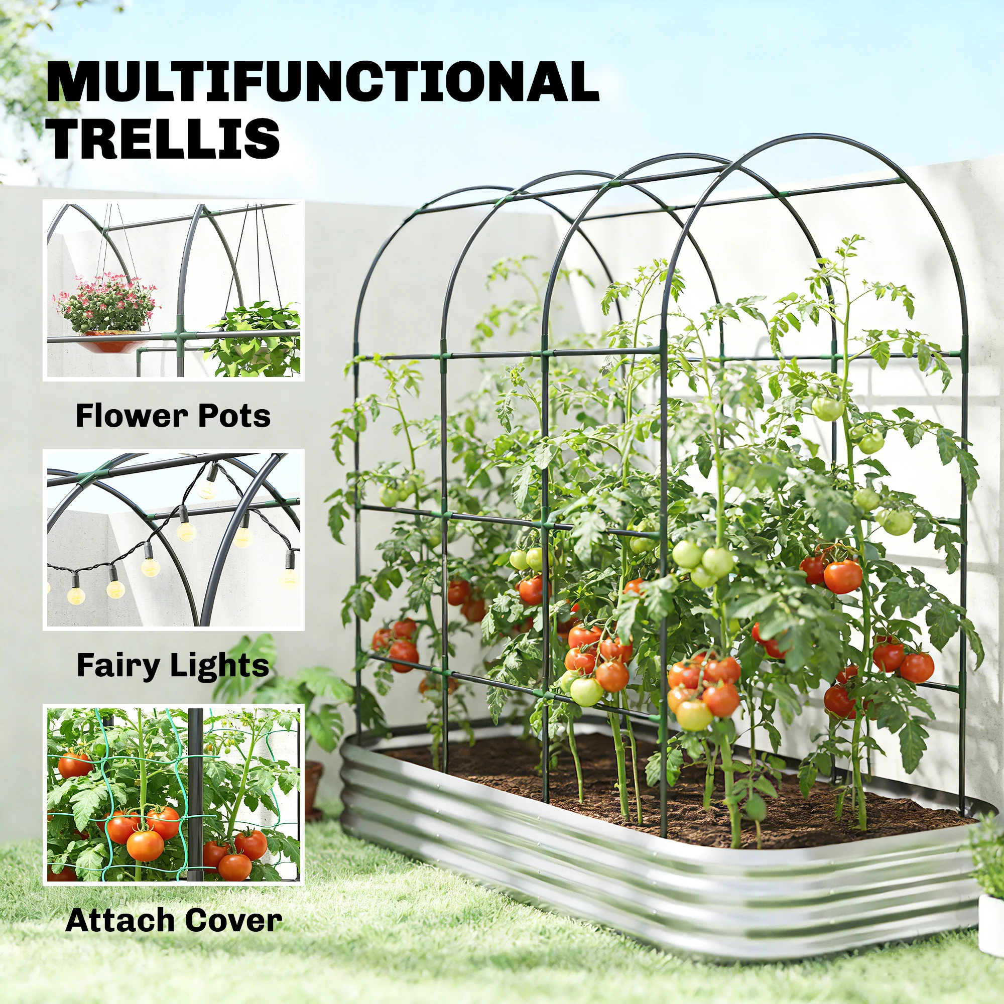 Galvanised Raised Garden Bed with Arched Trellis, 7 x 4 x 7ft Metal Outdoor Planter Box with Open Bottom - Image 7