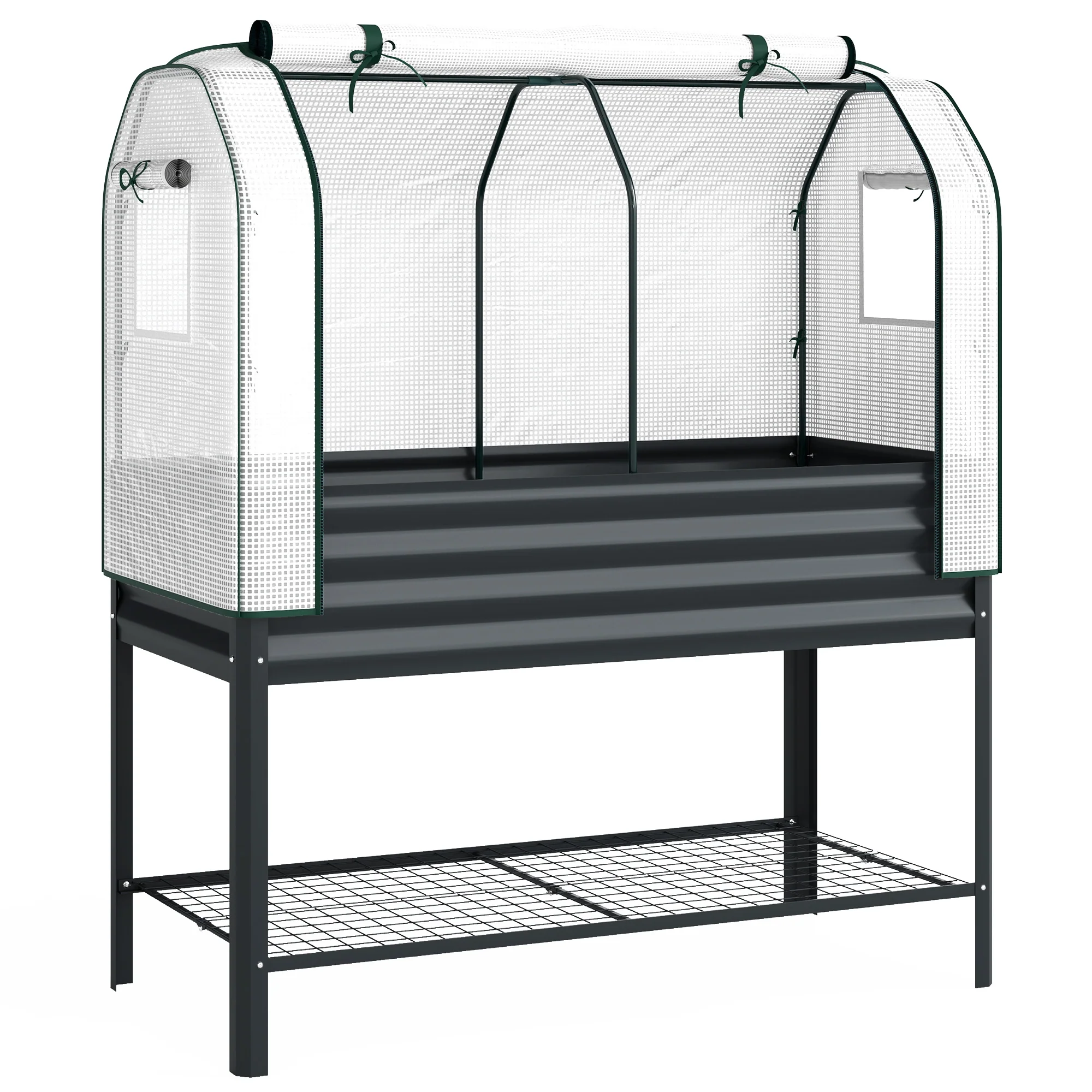 Galvanised Raised Garden Bed with Greenhouse Cover, Metal Elevated Garden Bed with Legs, Bed Liner and Bottom Shelf, Outdoor Raised Planter Box for Vegetables, Herbs, Flowers, Black - Image 12