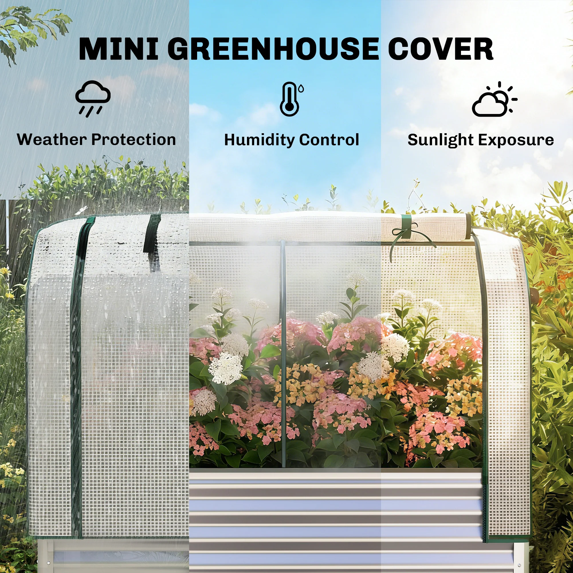 Galvanised Raised Garden Bed with Greenhouse Cover, Metal Elevated Garden Bed with Legs, Bed Liner and Bottom Shelf, Outdoor Raised Planter Box for Vegetables, Herbs, Flowers, Silver - Image 6