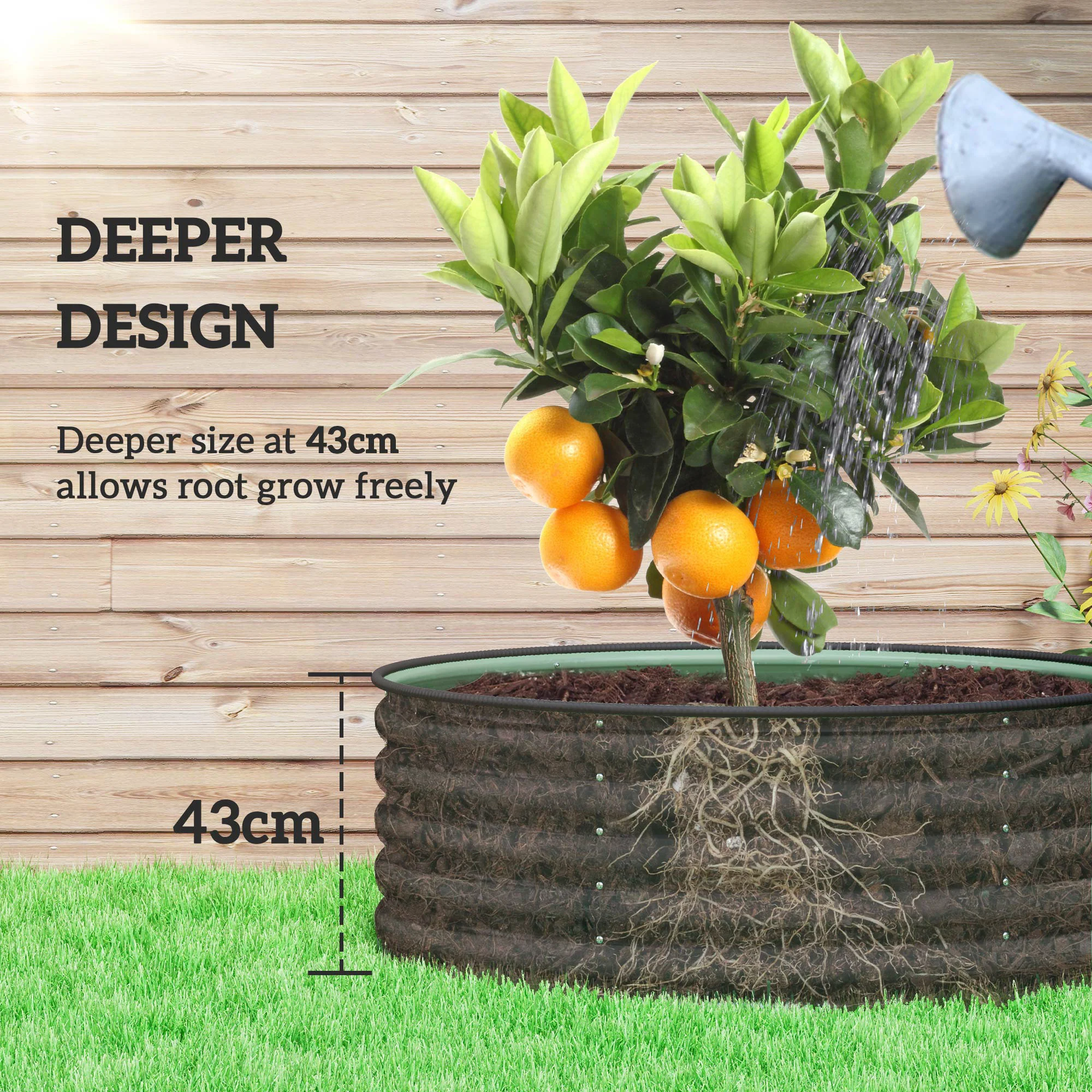 Galvanised Raised Garden Bed with Safety Edging, Outdoor Raised Planter Box with Gloves and Open Bottom, Metal Raised Bed for Flowers, Vegetables and Herbs, 120 x 120 x 43cm, Light Green - Image 6
