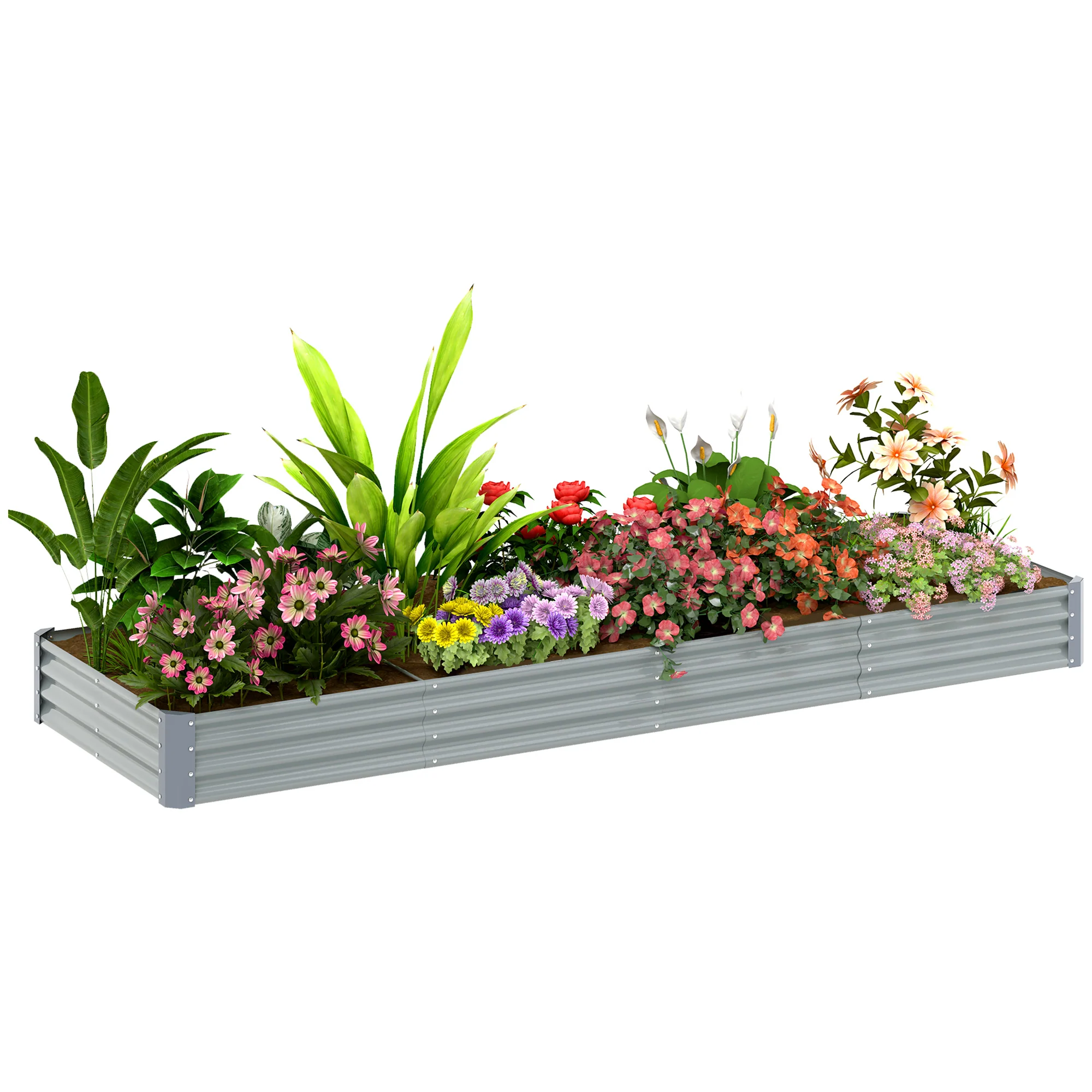 12' x 4' x 1' Galvanized Raised Garden Bed with Open Bottom, Silver