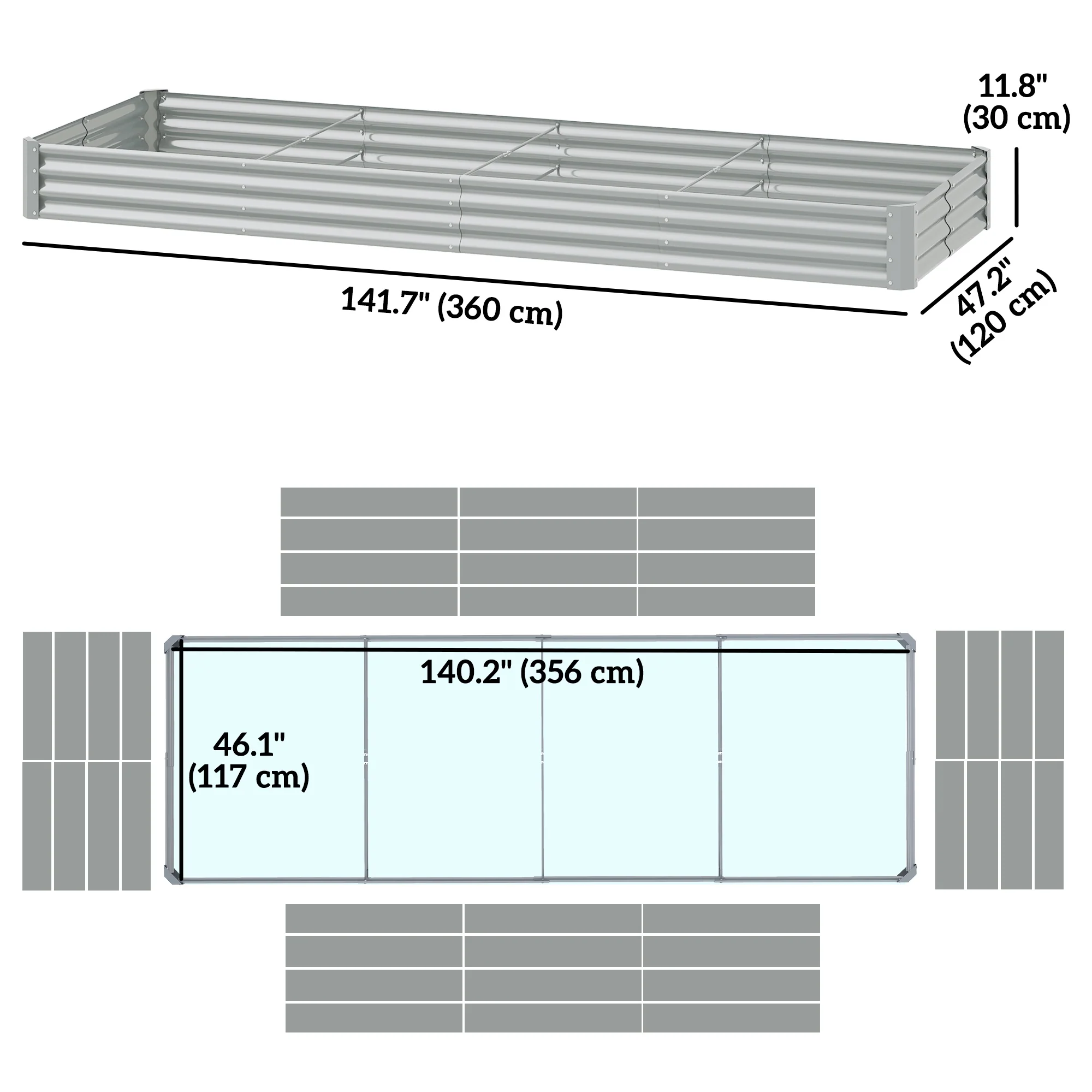 12' x 4' x 1' Galvanized Raised Garden Bed with Open Bottom, Silver - Image 5