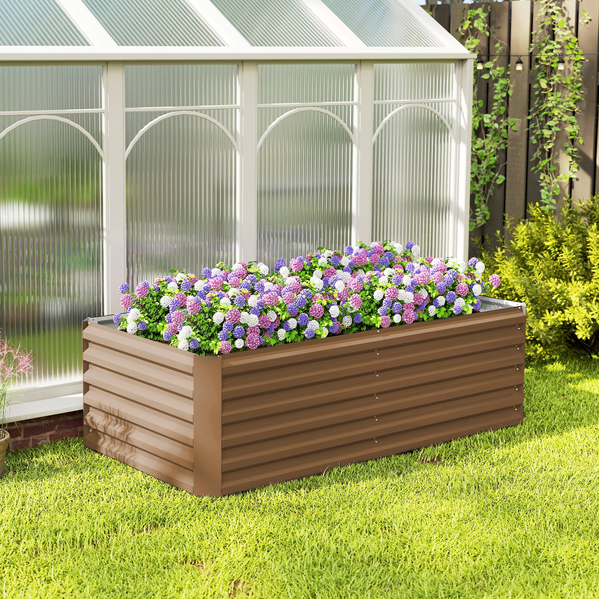 6' x 3' x 2' Raised Garden Bed, Galvanized Planter Box for Growing Flowers, Herbs and Vegetables, Brown - Image 10